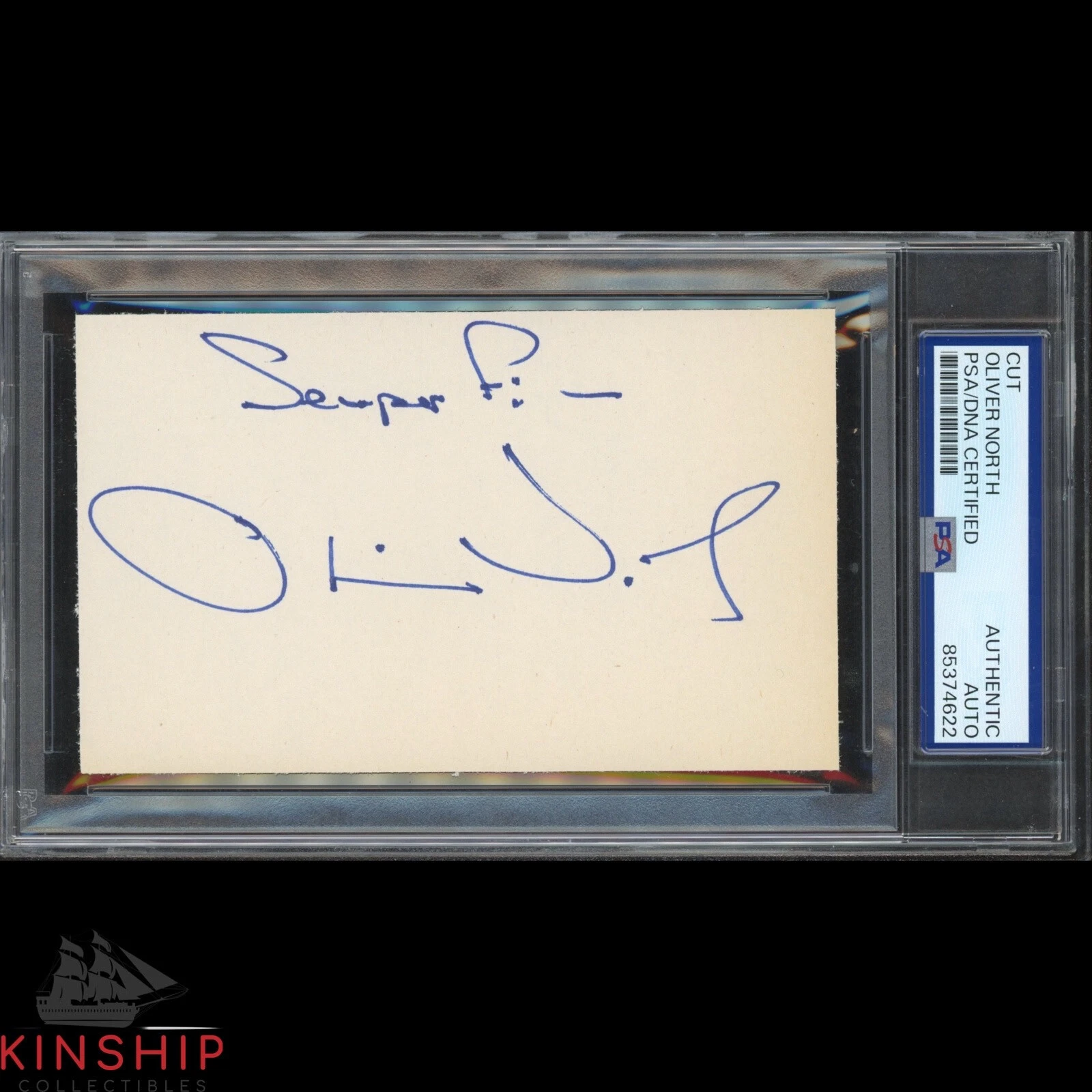 Oliver North signed Inscribed Cut PSA DNA Slabbed Military Auto C4556
