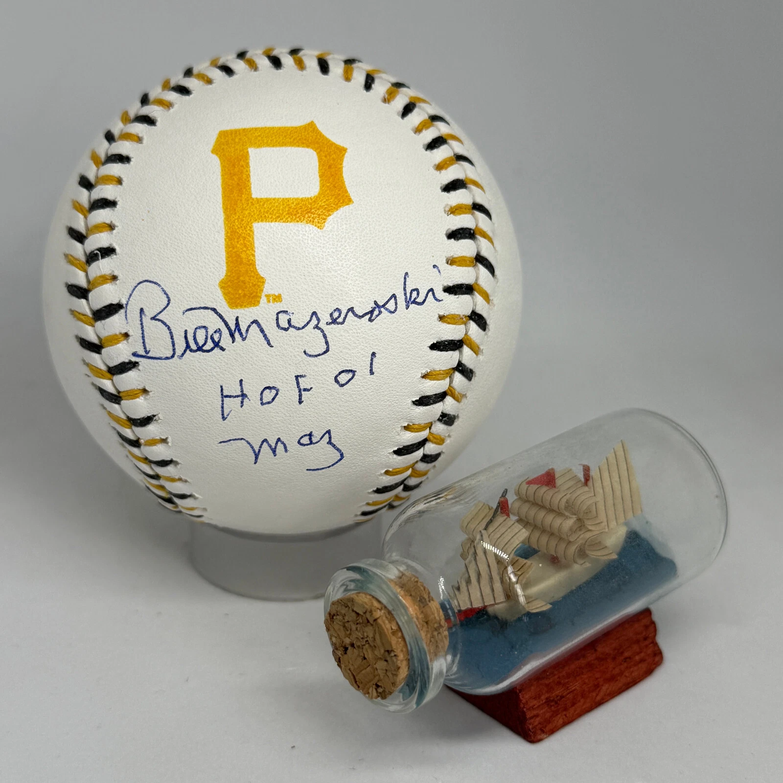 Bill Mazeroski signed Rawlings Team Stitch Pirates Logo Baseball JSA HOF A3781