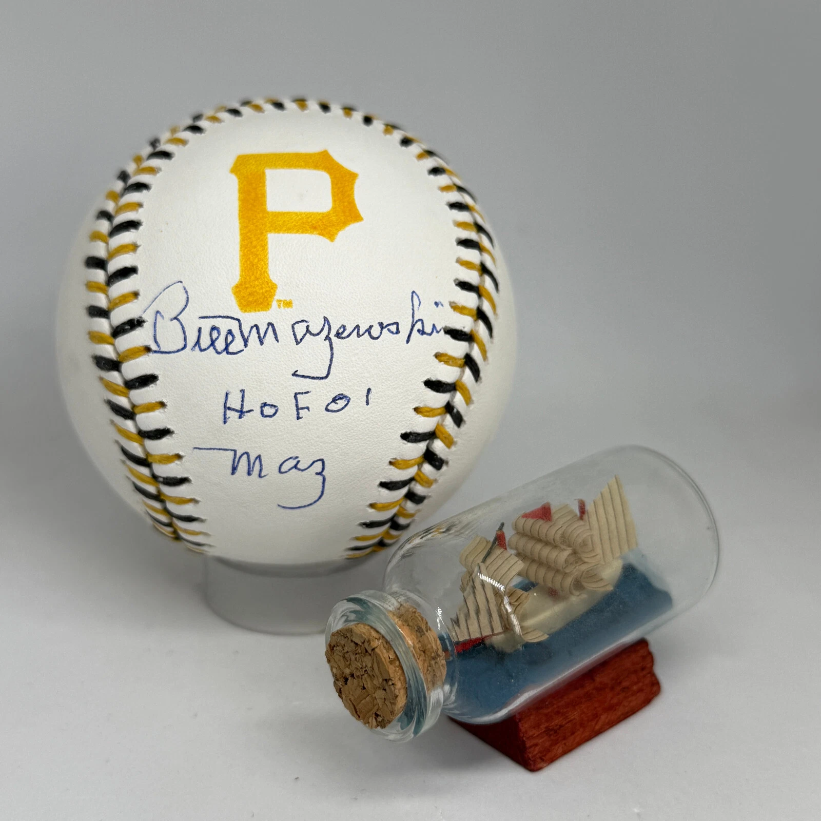 Bill Mazeroski signed Rawlings Team Stitch Pirates Logo Baseball JSA HOF A3780