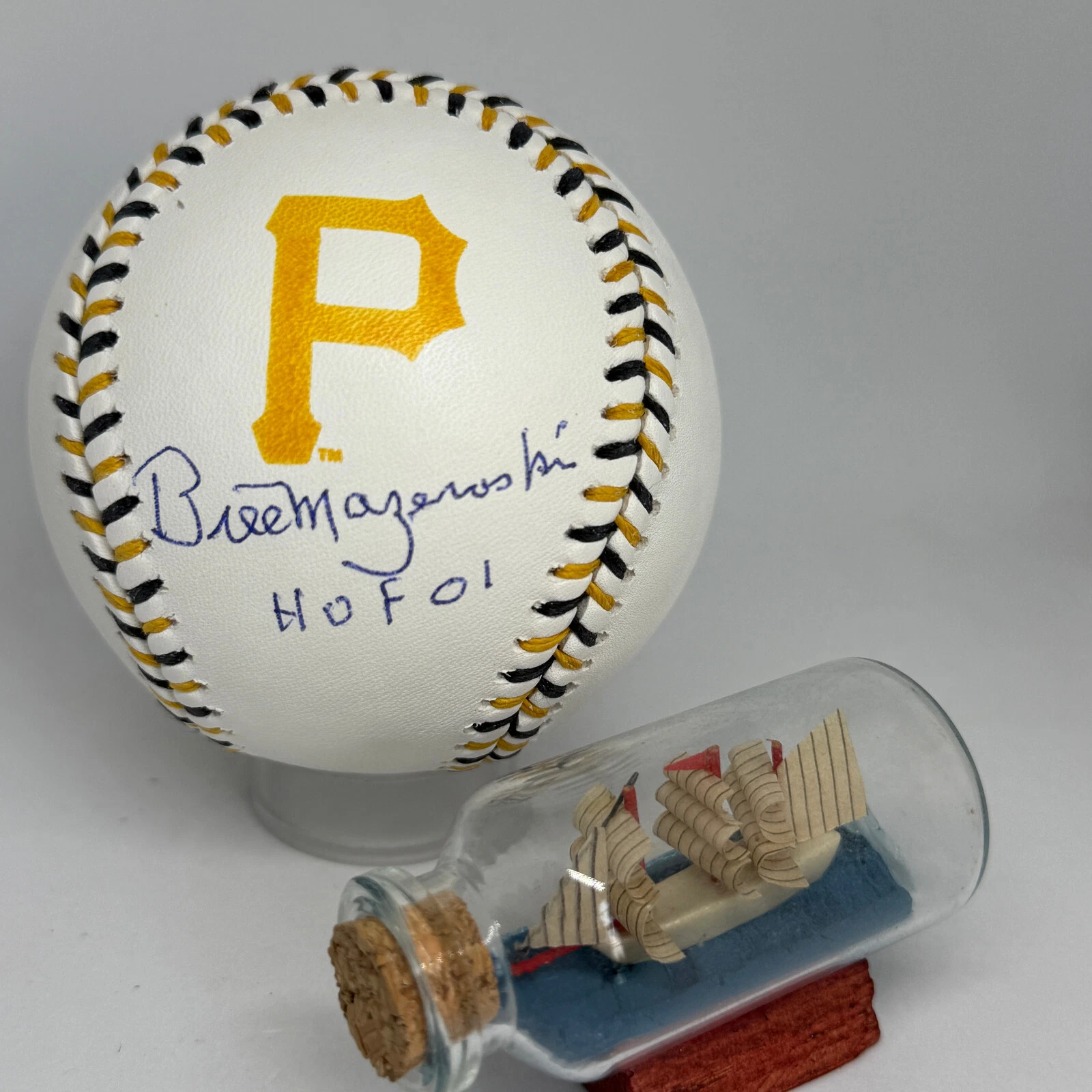 Bill Mazeroski signed Rawlings Team Stitch Pirates Logo Baseball JSA HOF A3784