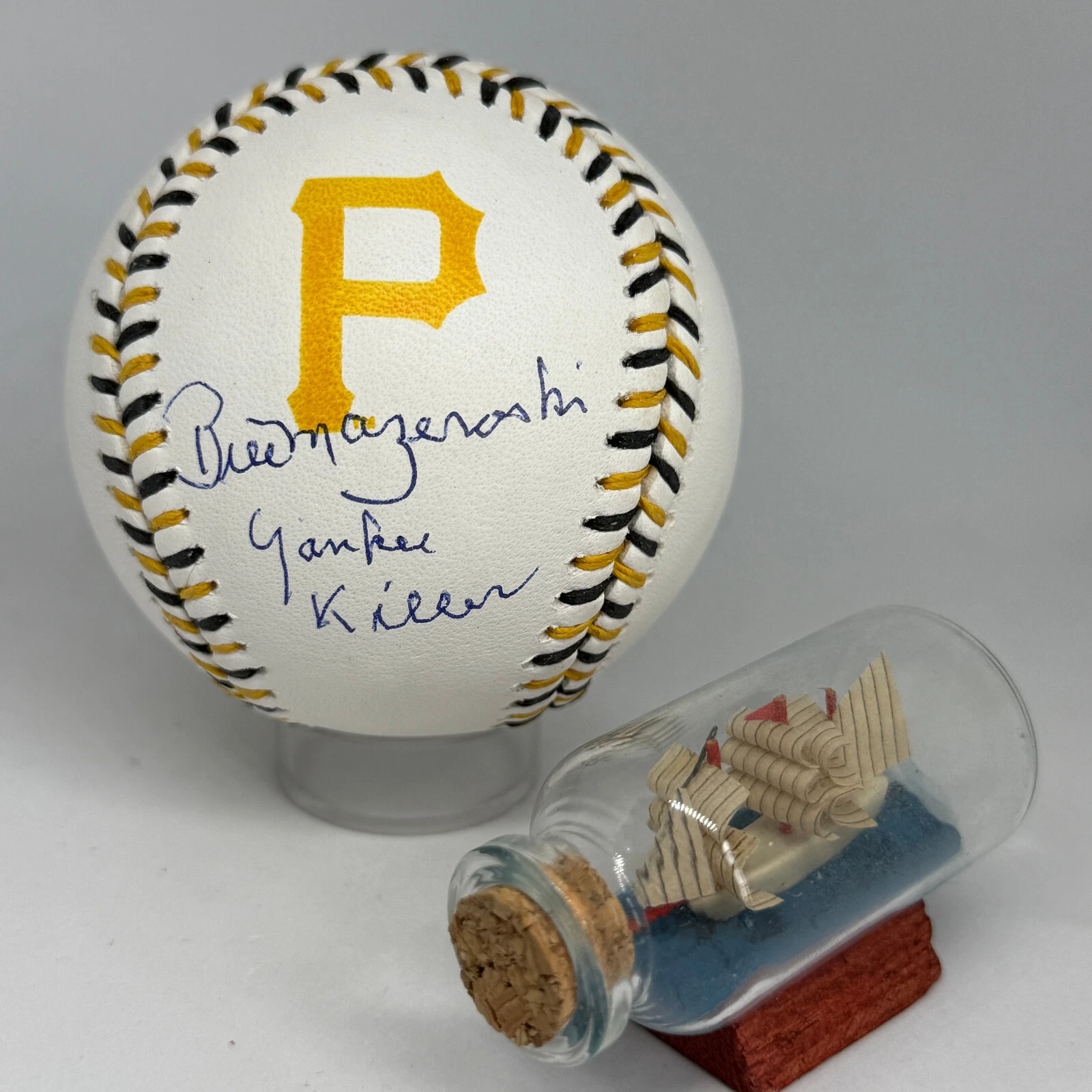 Bill Mazeroski signed Rawlings Team Stitch Pirates Logo Baseball JSA HOF A3791