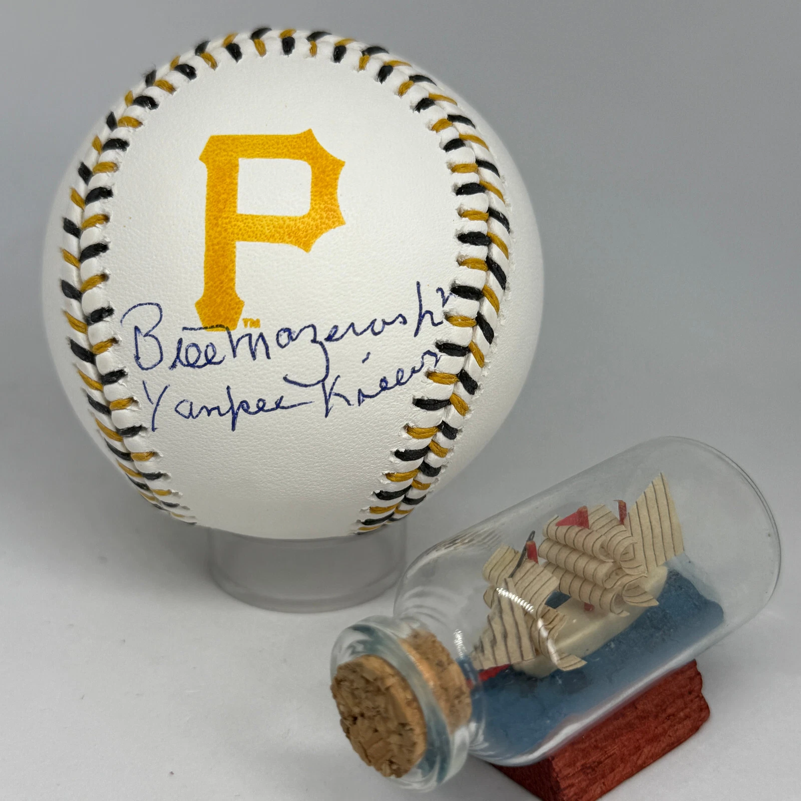 Bill Mazeroski signed Rawlings Team Stitch Pirates Logo Baseball JSA HOF A3792