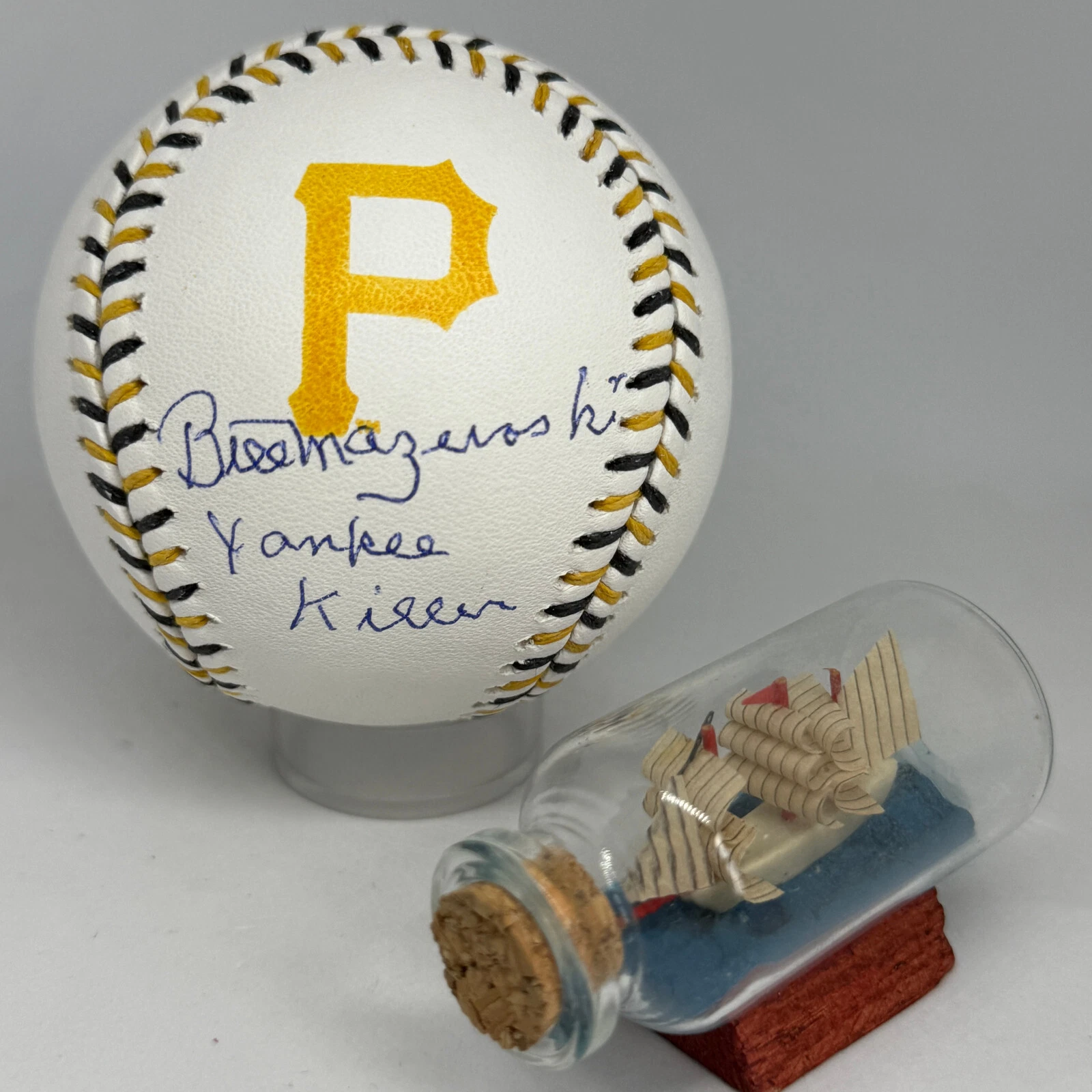 Bill Mazeroski signed Rawlings Team Stitch Pirates Logo Baseball JSA HOF A3793