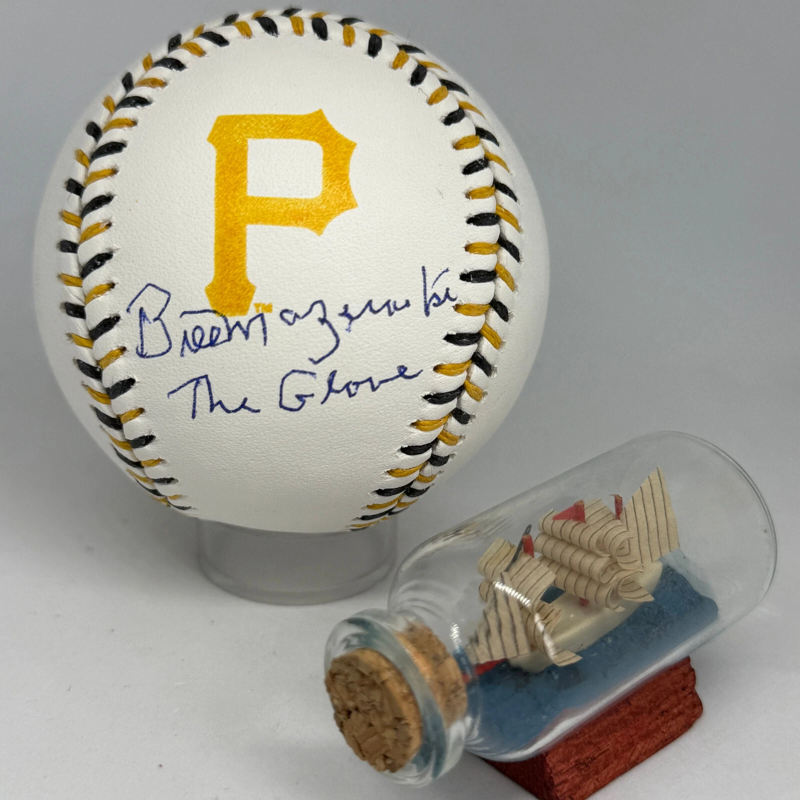 Bill Mazeroski signed Rawlings Team Stitch Pirates Logo Baseball JSA HOF A3795