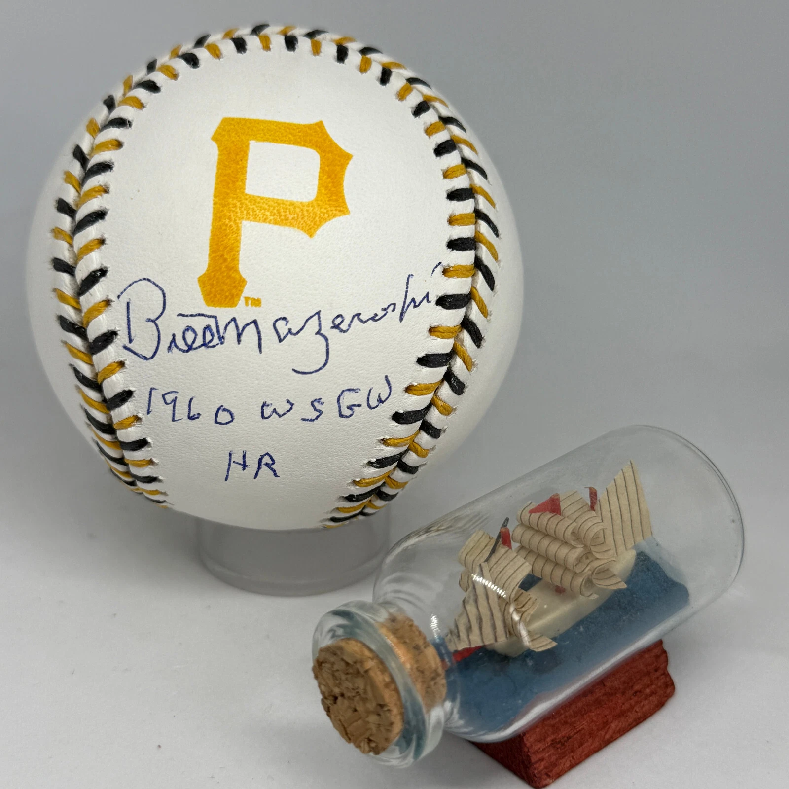 Bill Mazeroski signed Rawlings Team Stitch Pirates Logo Baseball JSA HOF A3799