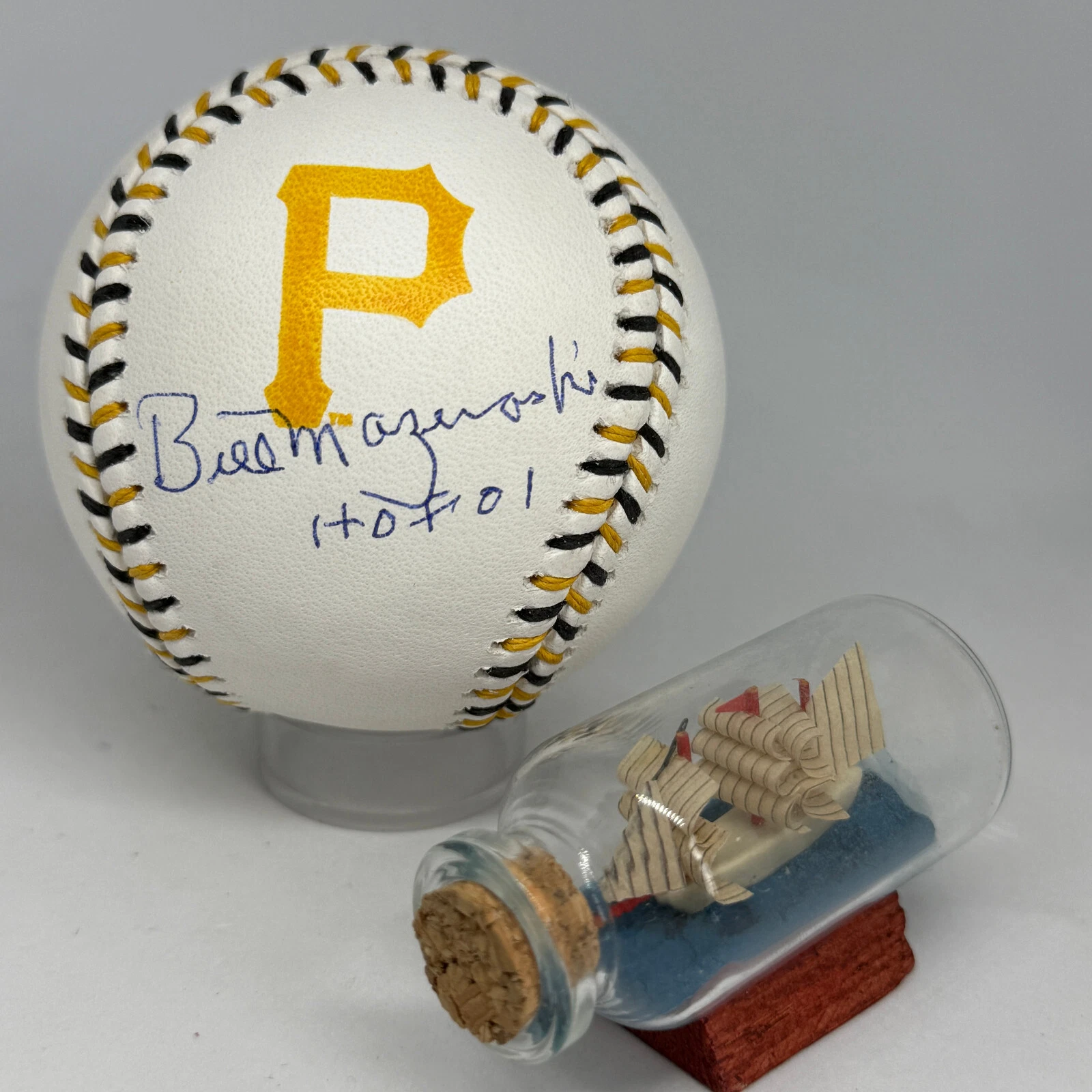 Bill Mazeroski signed Rawlings Team Stitch Pirates Logo Baseball JSA HOF A3800