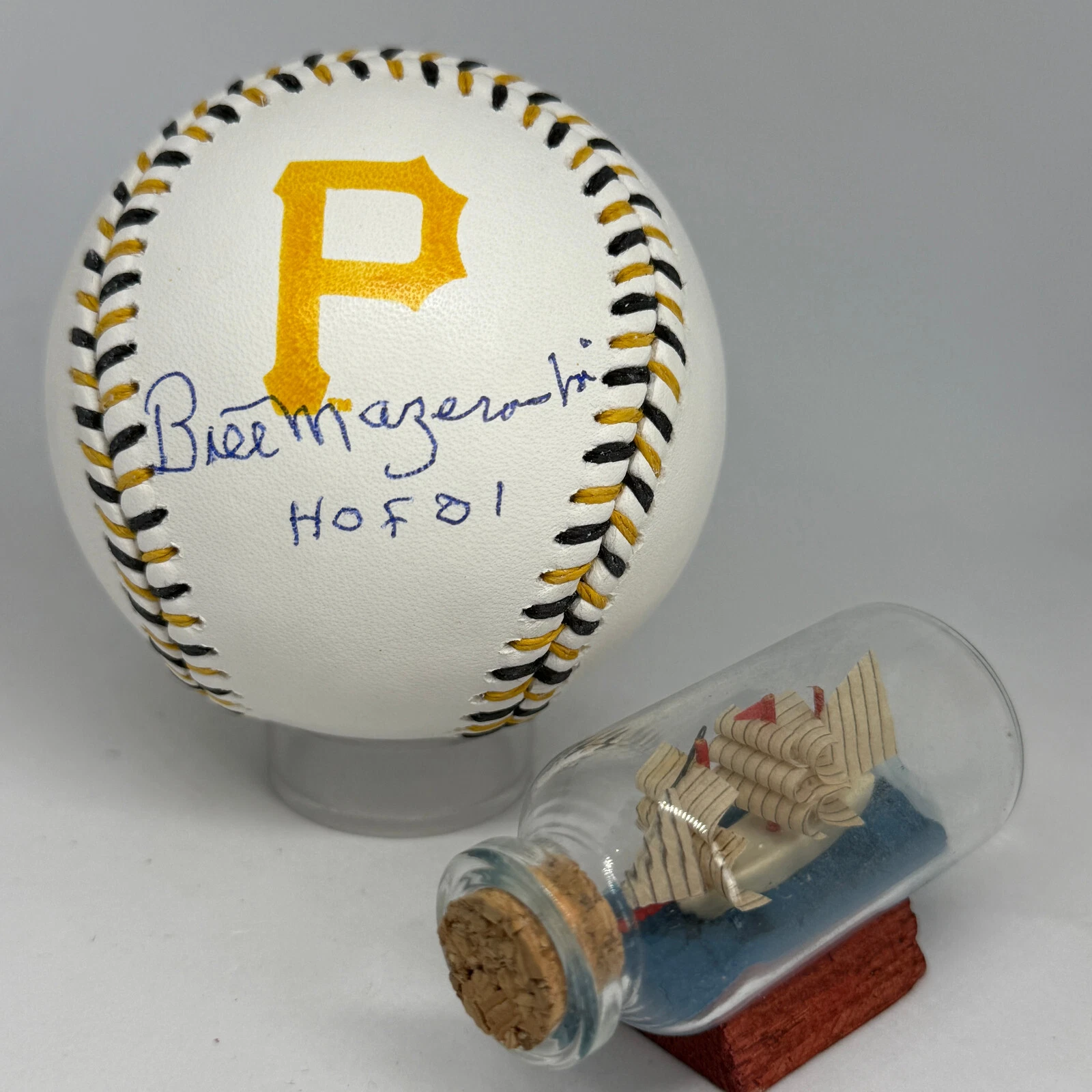 Bill Mazeroski signed Rawlings Team Stitch Pirates Logo Baseball JSA HOF A3801