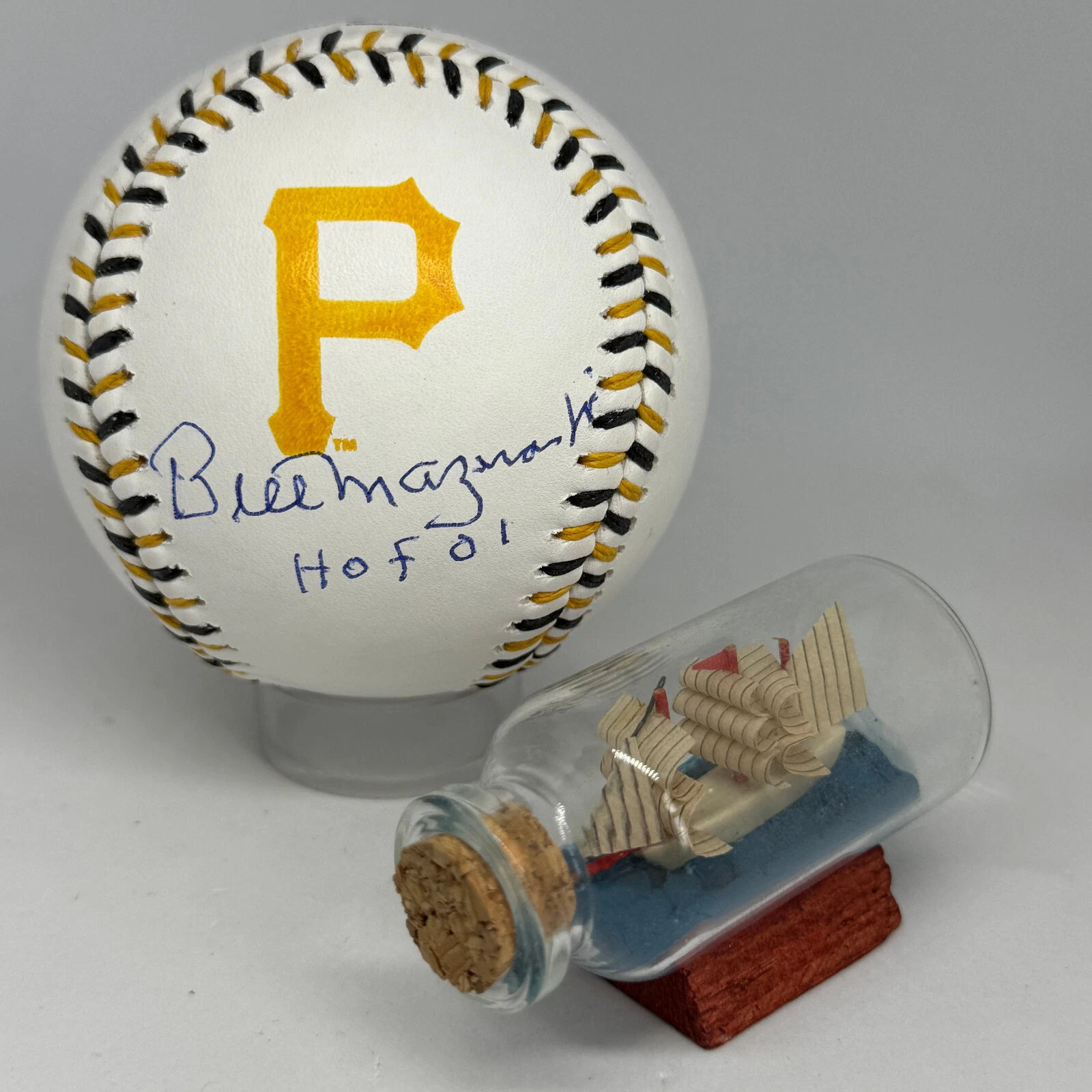 Bill Mazeroski signed Rawlings Team Stitch Pirates Logo Baseball JSA HOF A3802