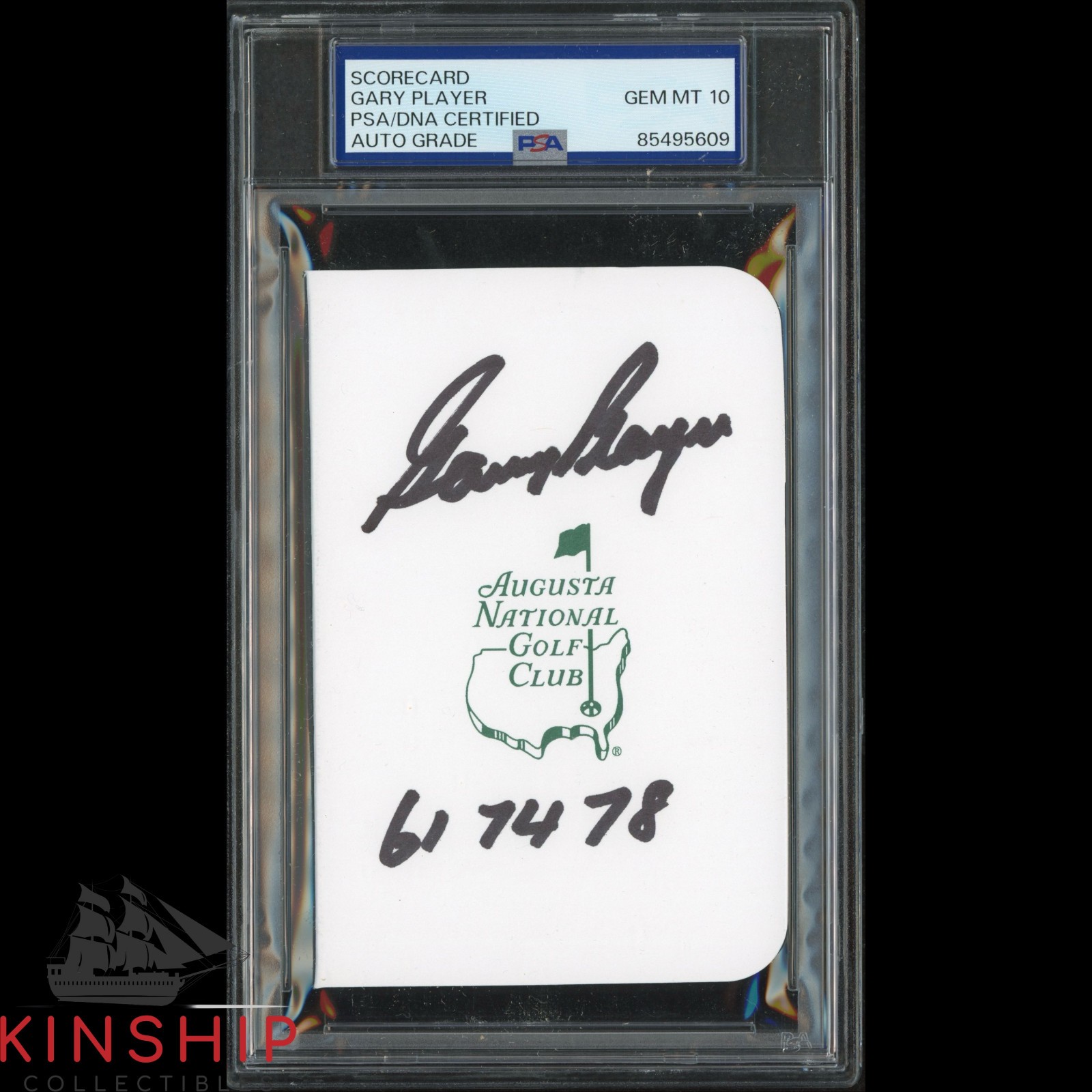 Gary Player signed Masters Scorecard PSA DNA Slab Golf Inscribed Auto 10 C4582