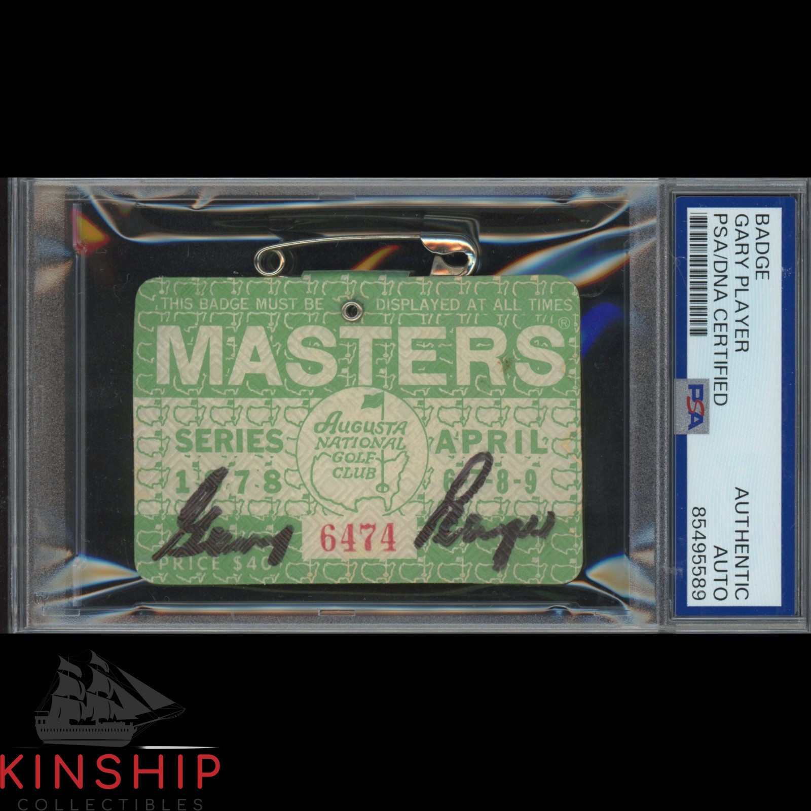 Gary Player signed 1978 Masters Badge PSA DNA Slabbed Rare Golf Auto C4588