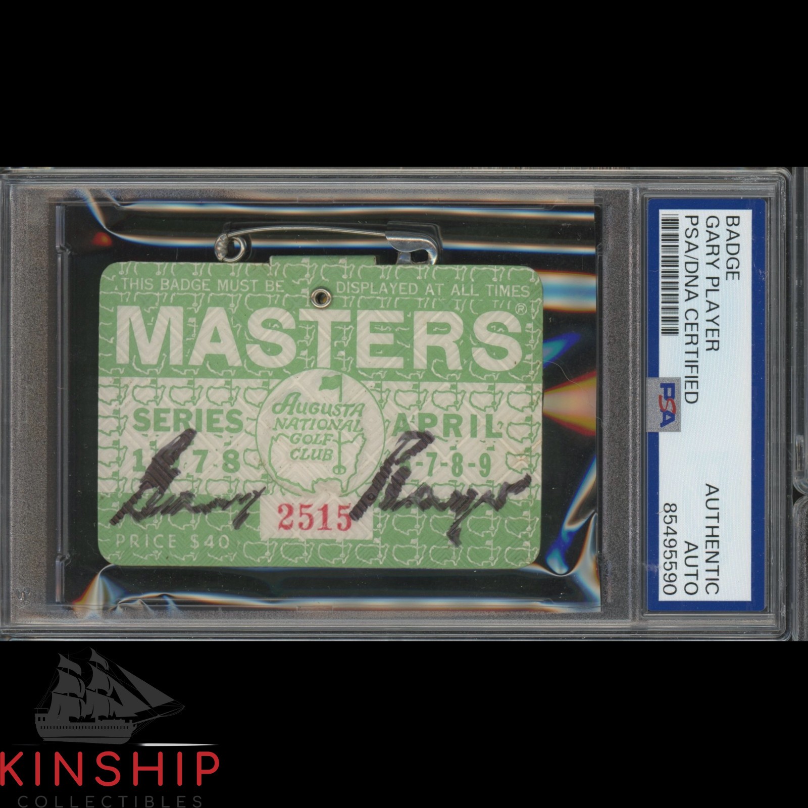 Gary Player signed 1978 Masters Badge PSA DNA Slabbed Rare Golf Auto C4590