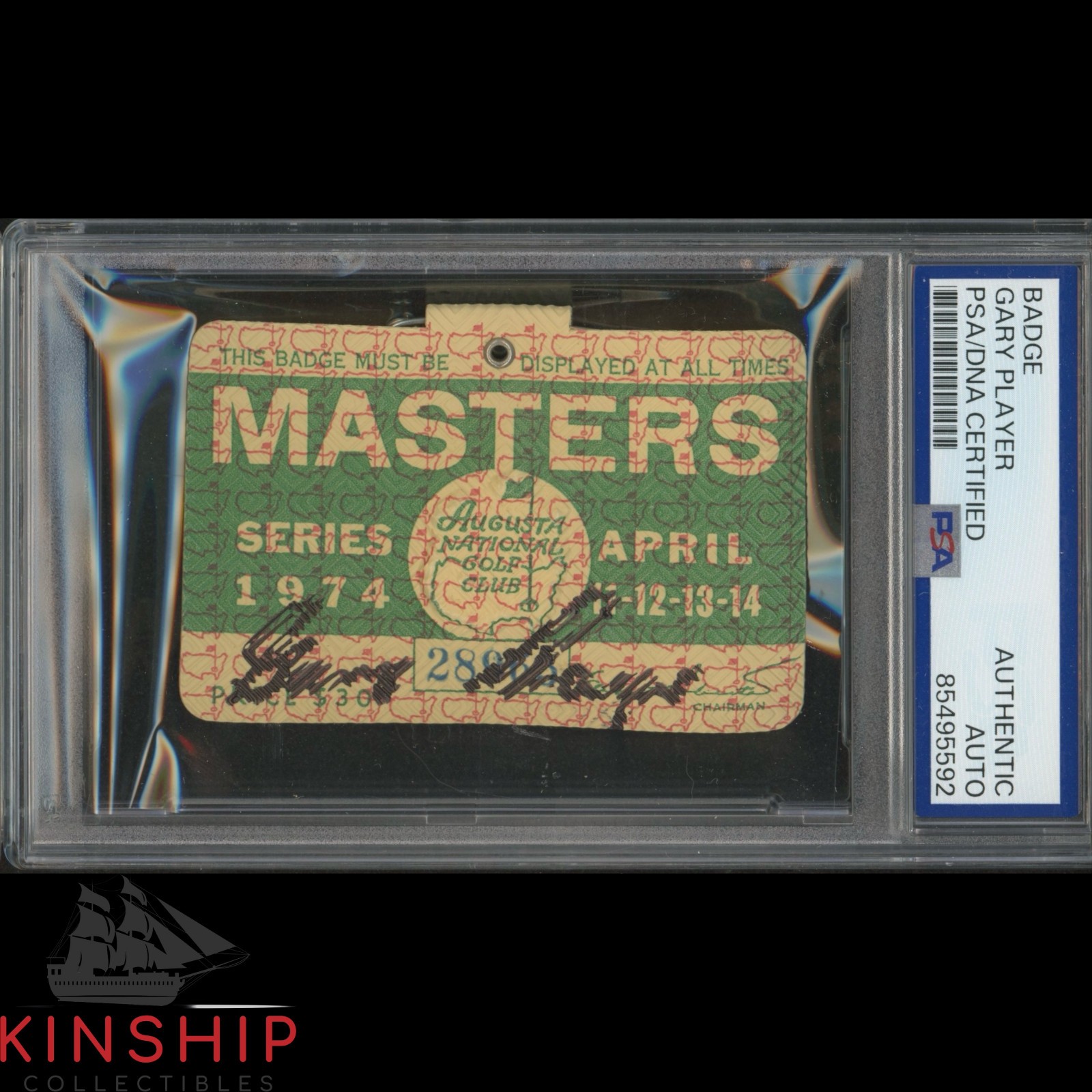 Gary Player signed 1974 Masters Badge PSA DNA Slabbed Rare Golf Auto C4585