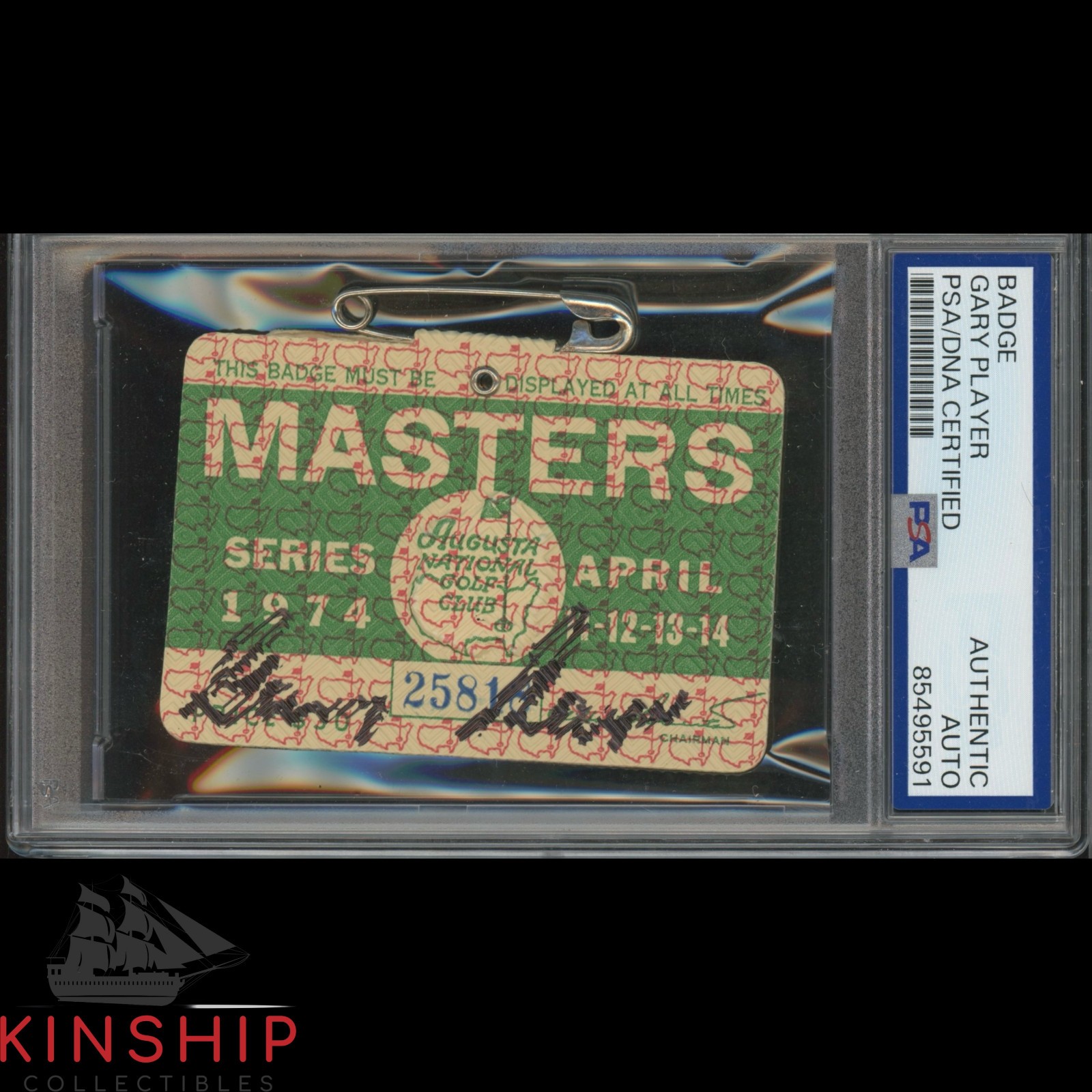 Gary Player signed 1974 Masters Badge PSA DNA Slabbed Rare Golf Auto C4587