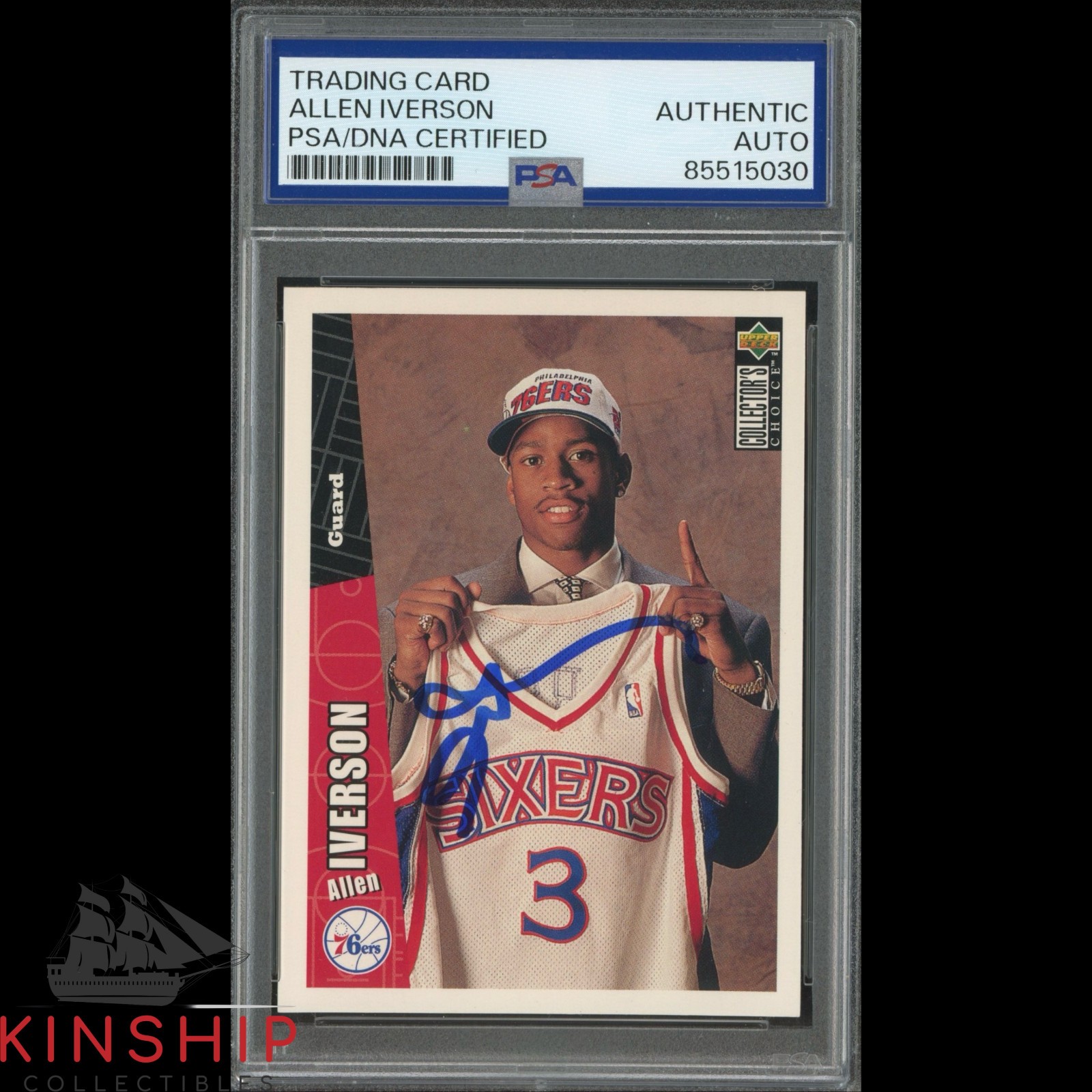 Allen Iverson signed 1996-97 Upper Deck Collectors Card PSA DNA Slab Auto C4644
