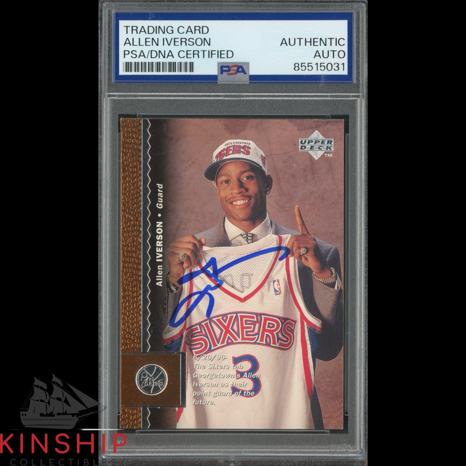 Allen Iverson signed 1996-97 Upper Deck Rookie #91 Card PSA DNA Slab Auto C4643