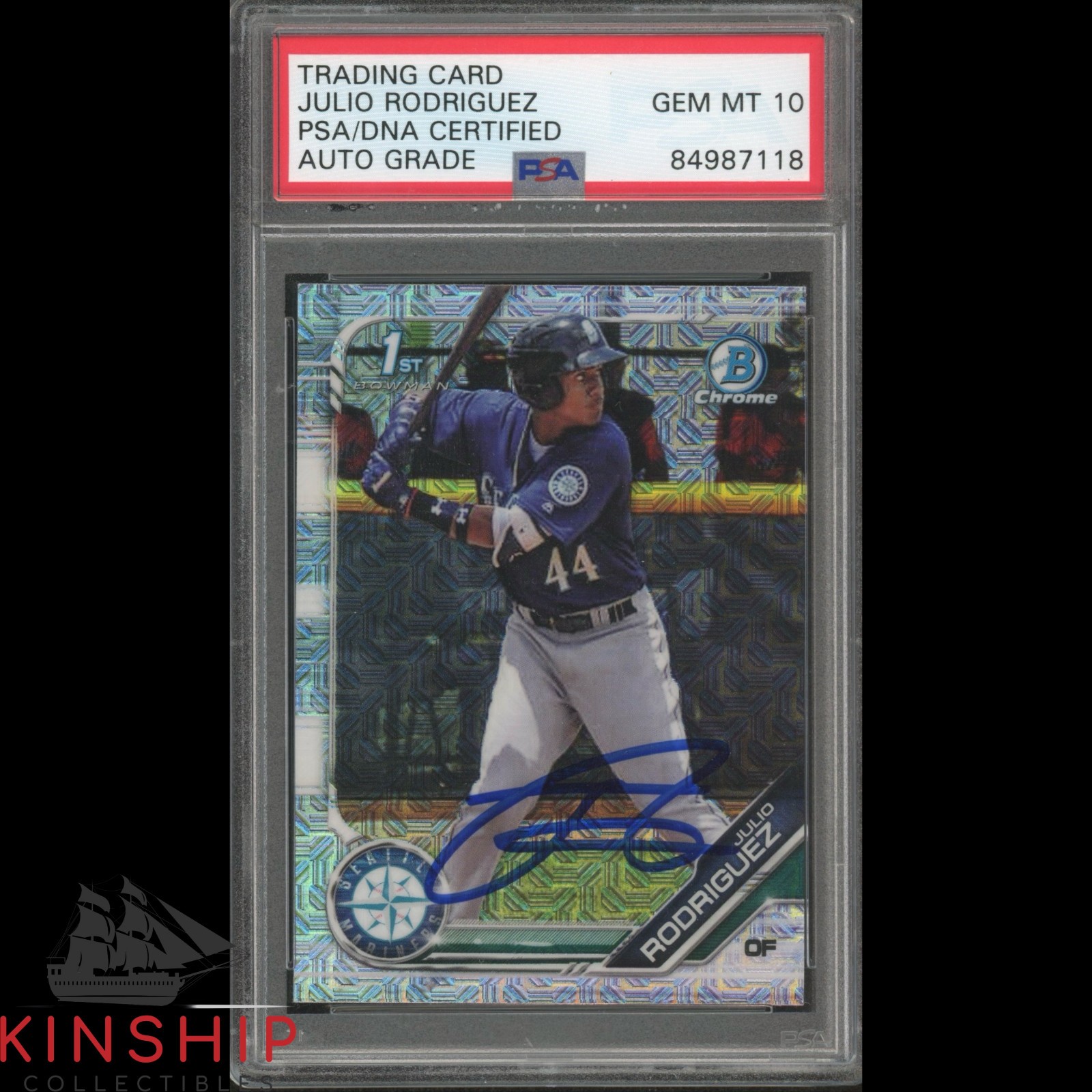 Julio Rodriguez signed 2019 Bowman Chrome Mega Box Refractor Card PSA Slab C3861