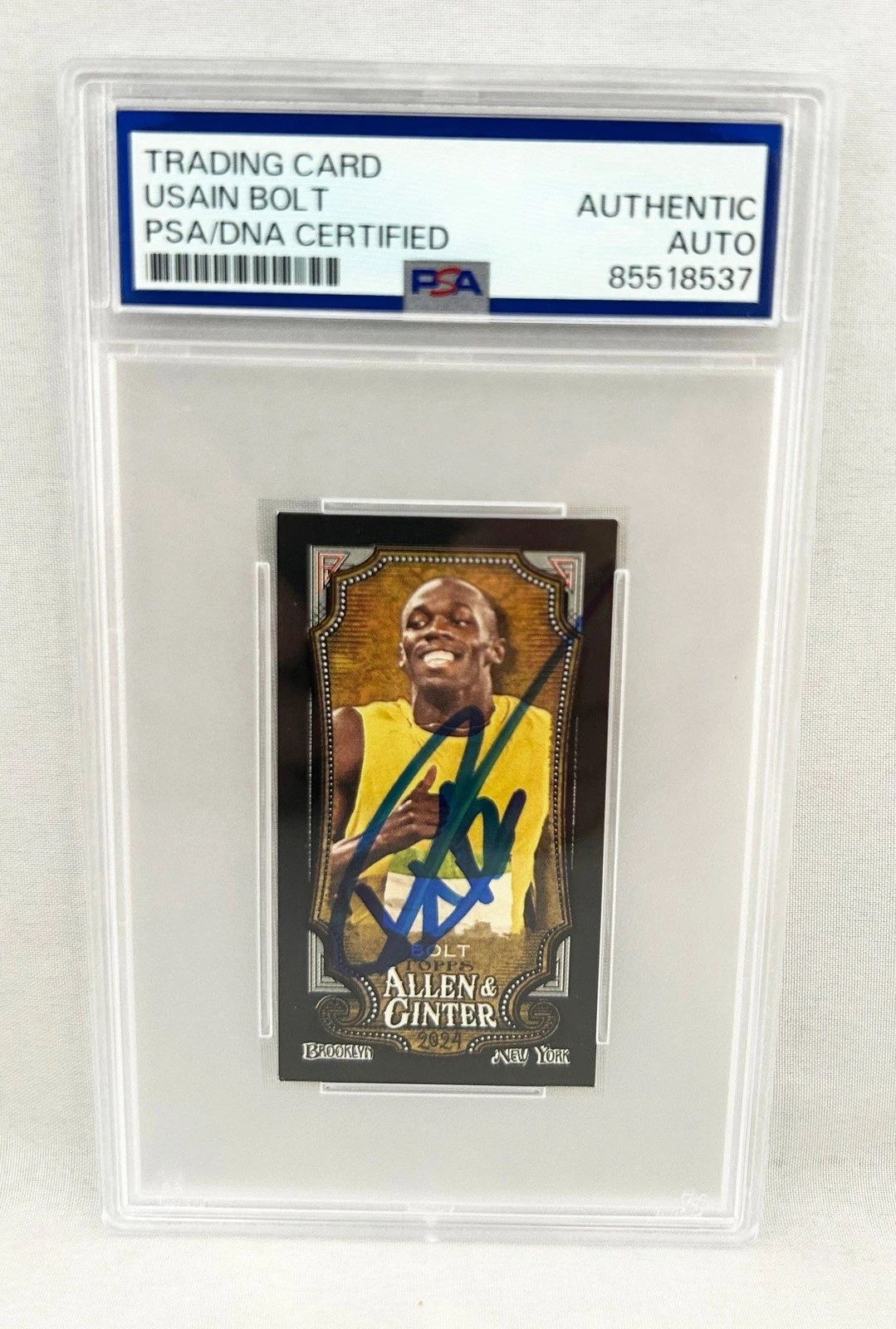Usain Bolt Signed Card 2024 Topps Allen & Ginter Mini Black #208 Olympics PSA...