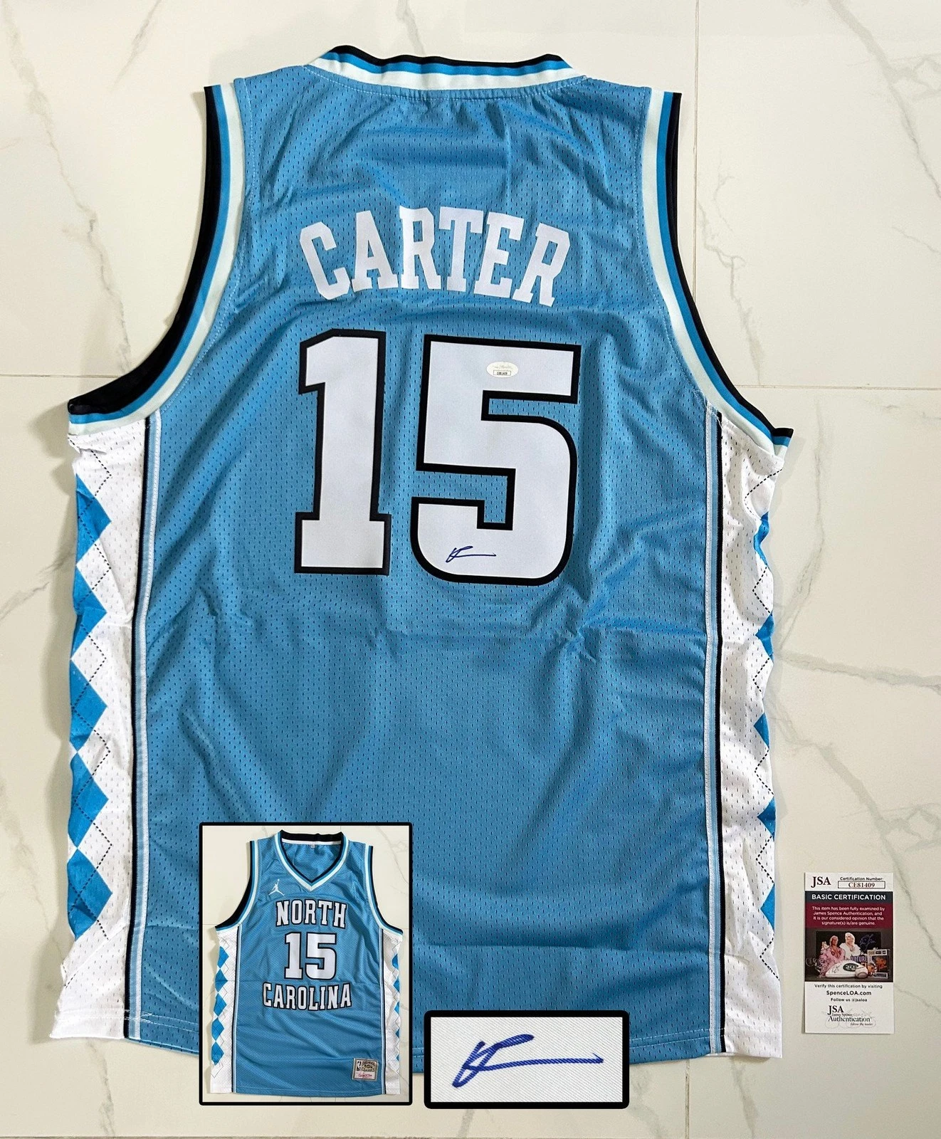 Vince Carter Signed Jersey North Carolina Tar Heels JSA 1 COA