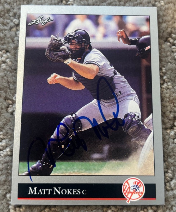 1992 Leaf Matt Nokes # 102 signed autographed card New York Yankees