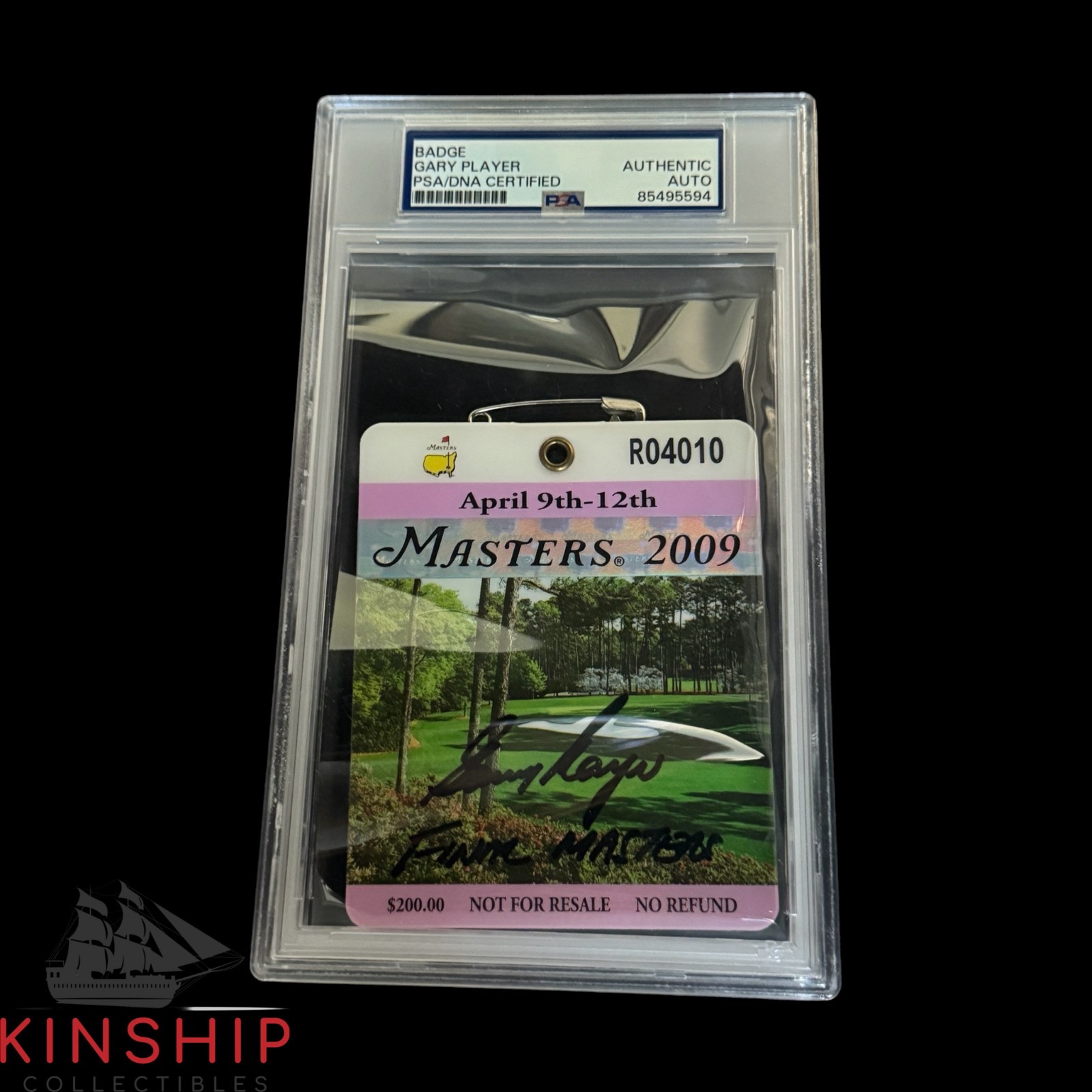 Gary Player signed 2009 Masters Badge PSA DNA Slab Inscribed Golf Auto C4762