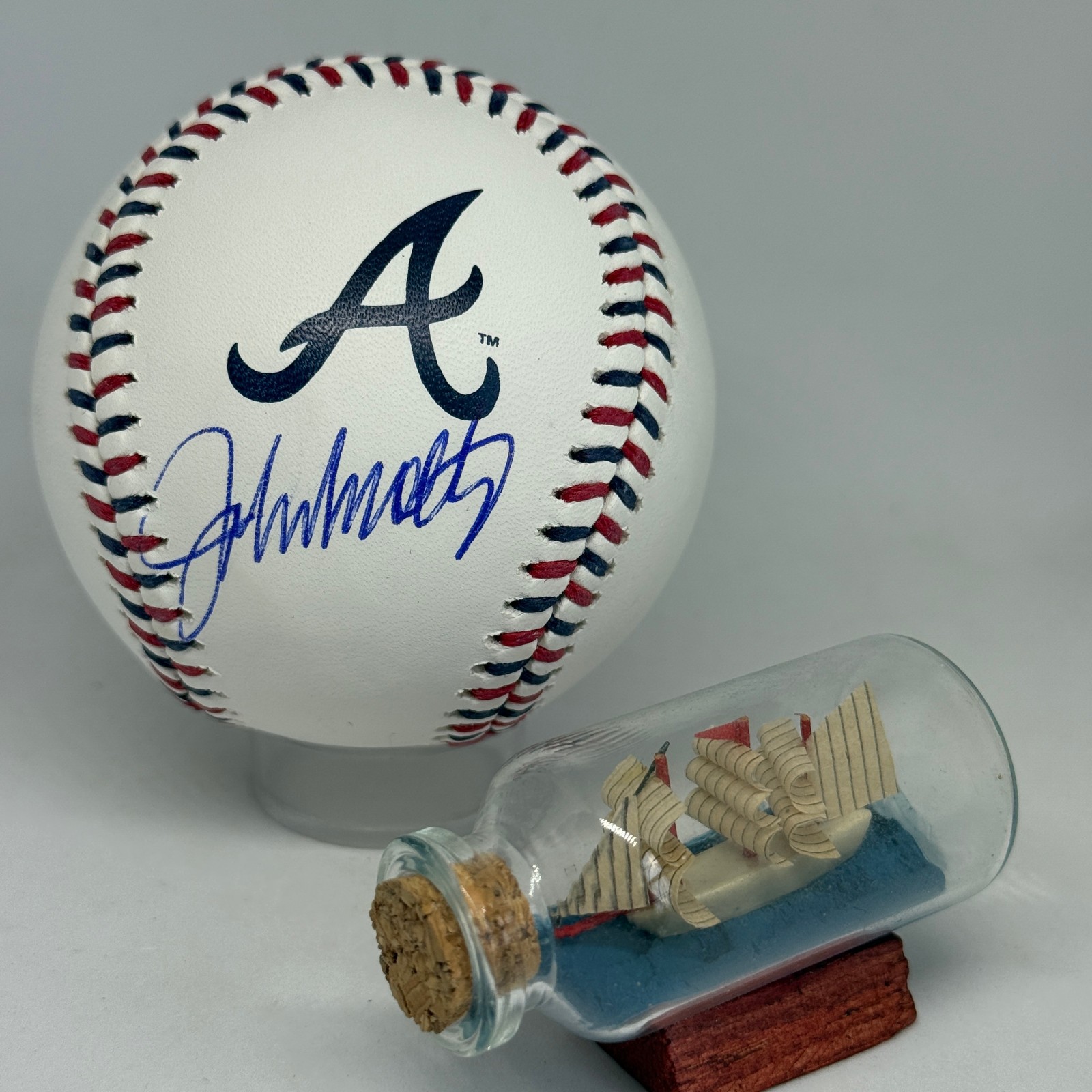John Smoltz signed Rawlings Braves Team Stitch Logo Baseball JSA COA HOF A3889