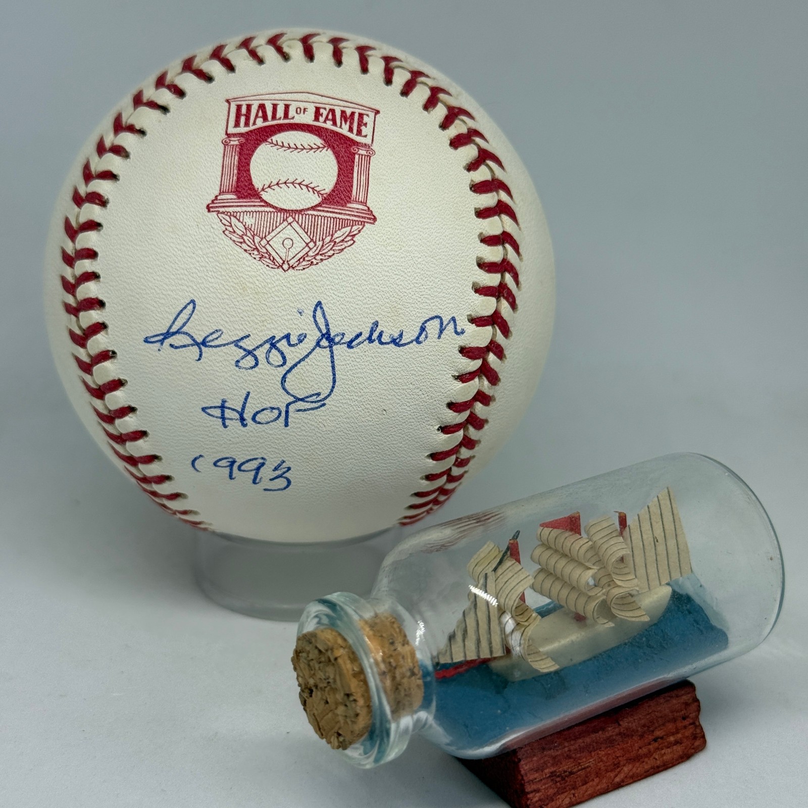 Reggie Jackson signed Rawlings Vintage HOF Logo Baseball JSA COA Inscribed A3890