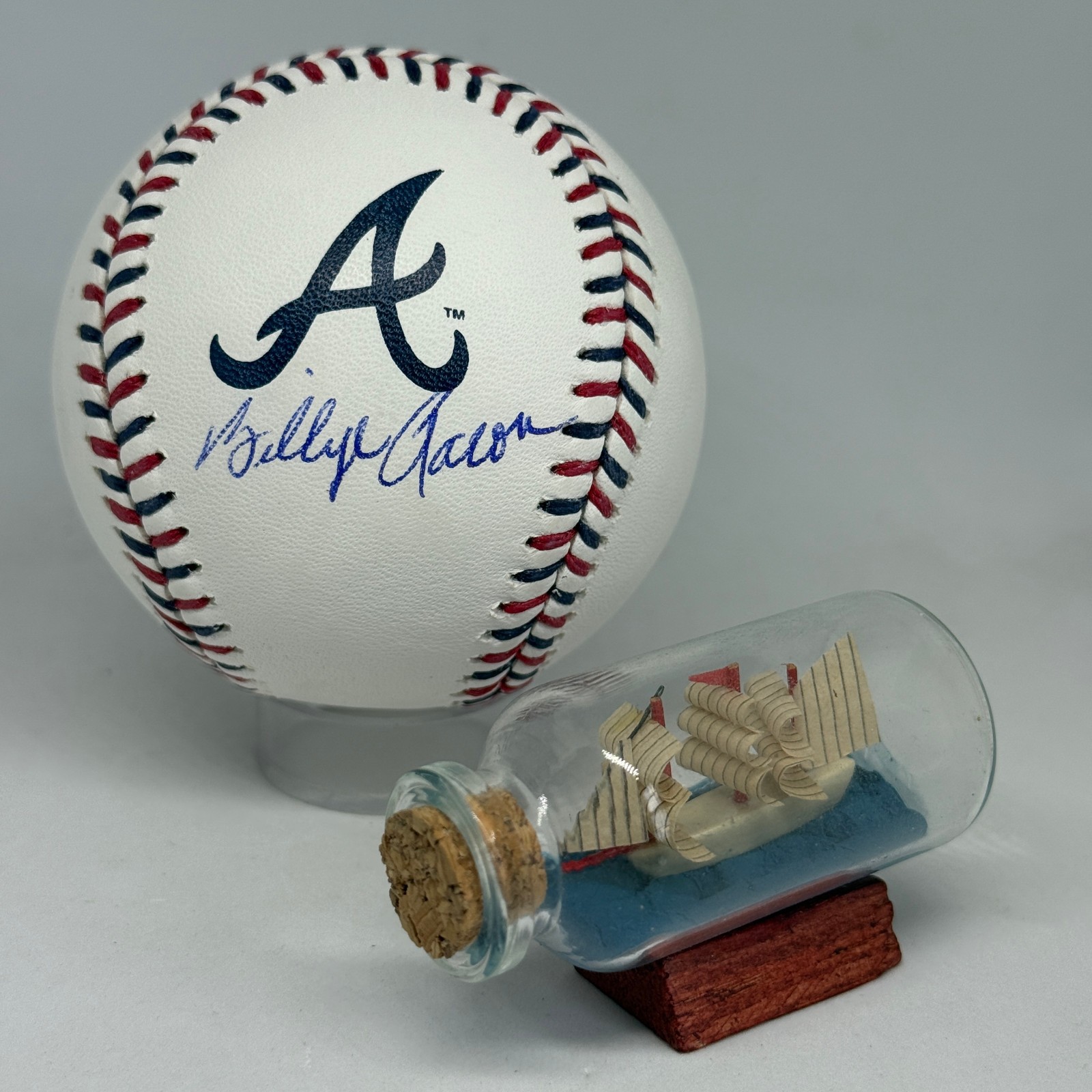 Billye Aaron signed Braves Team Stitch Logo Baseball JSA Hank's Wife Auto A3894