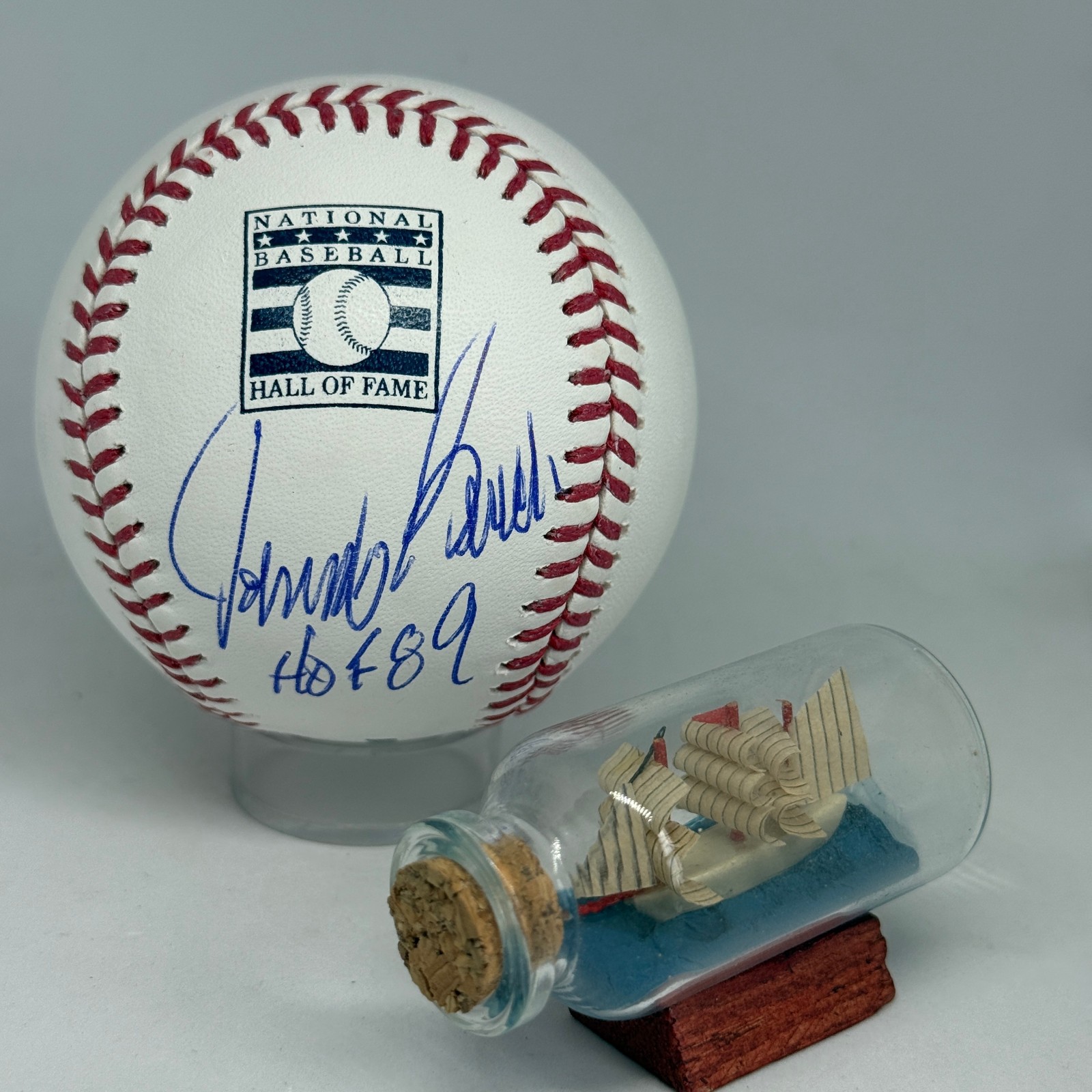 Johnny Bench signed Rawlings HOF Logo Baseball JSA COA Inscribed HOF 89 A3887