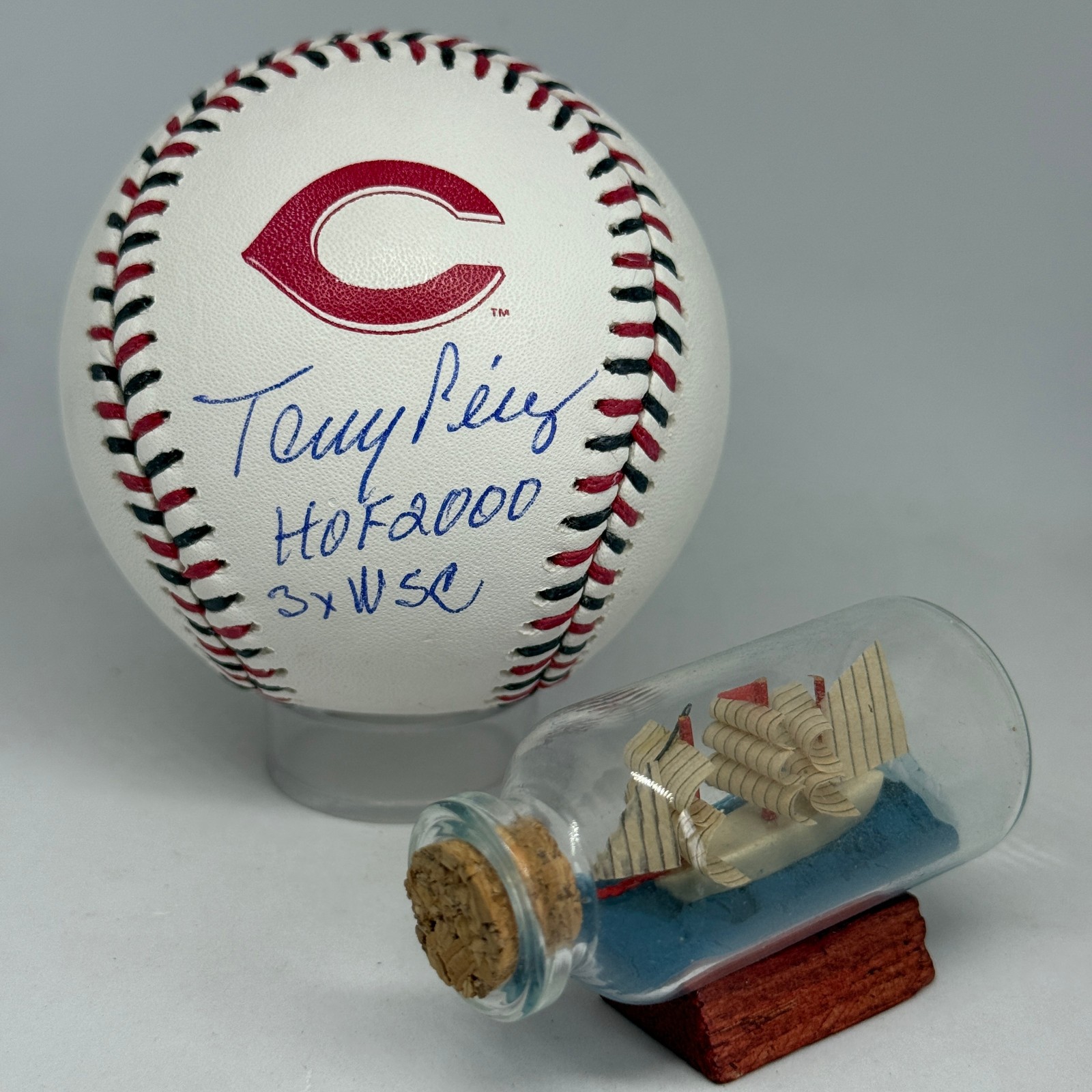 Tony Perez signed Reds Team Stitch Logo Baseball JSA COA Inscribed HOF WSC A3876