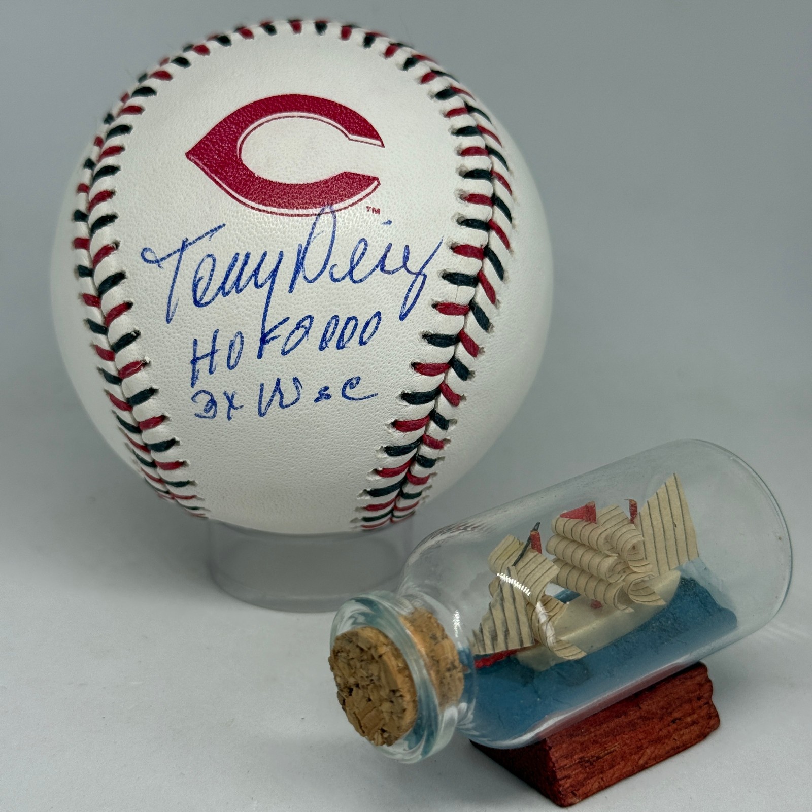 Tony Perez signed Reds Team Stitch Logo Baseball JSA COA Inscribed HOF WSC A3875