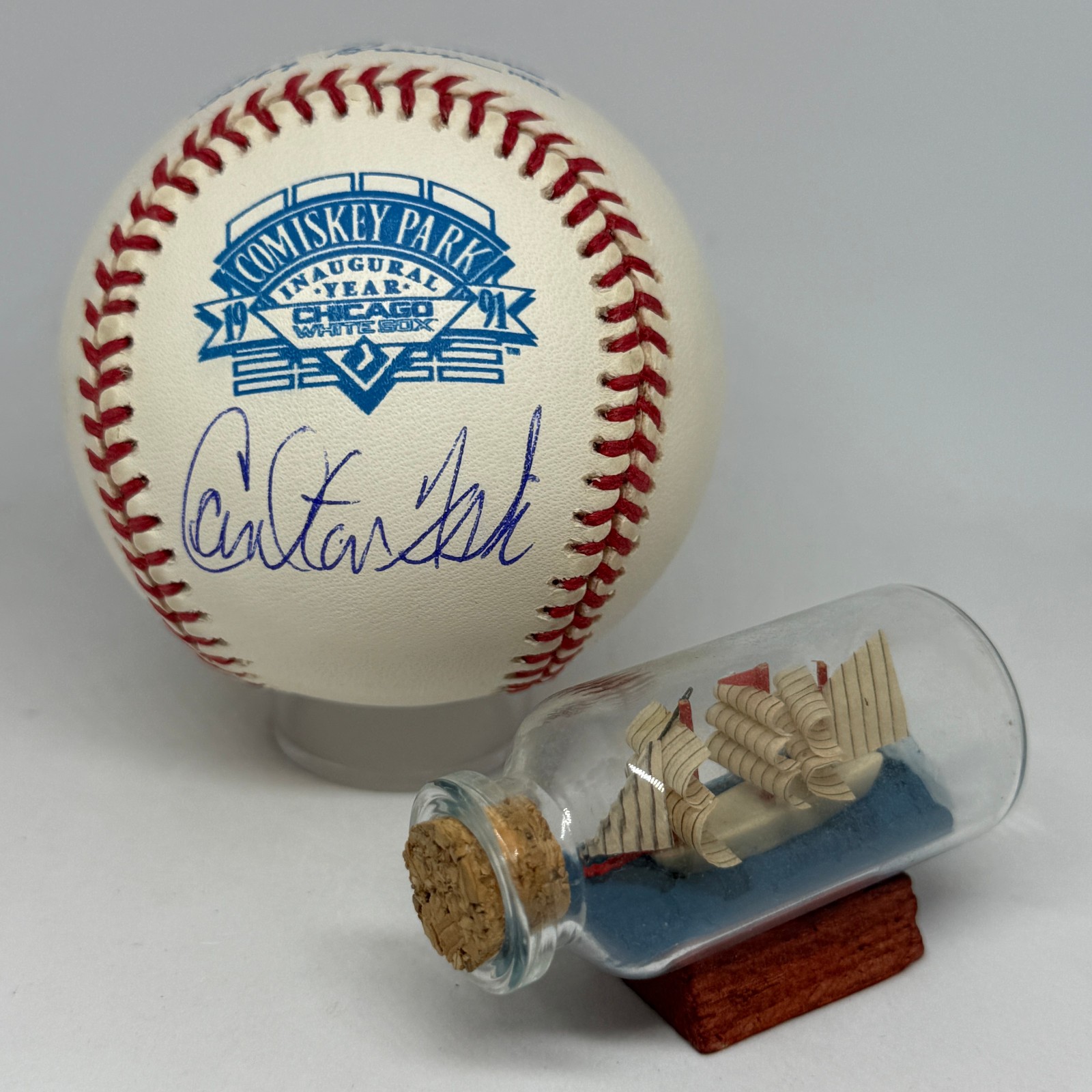 Carlton Fisk signed Rawlings Comiskey Park Logo Baseball JSA White Sox HOF A3934