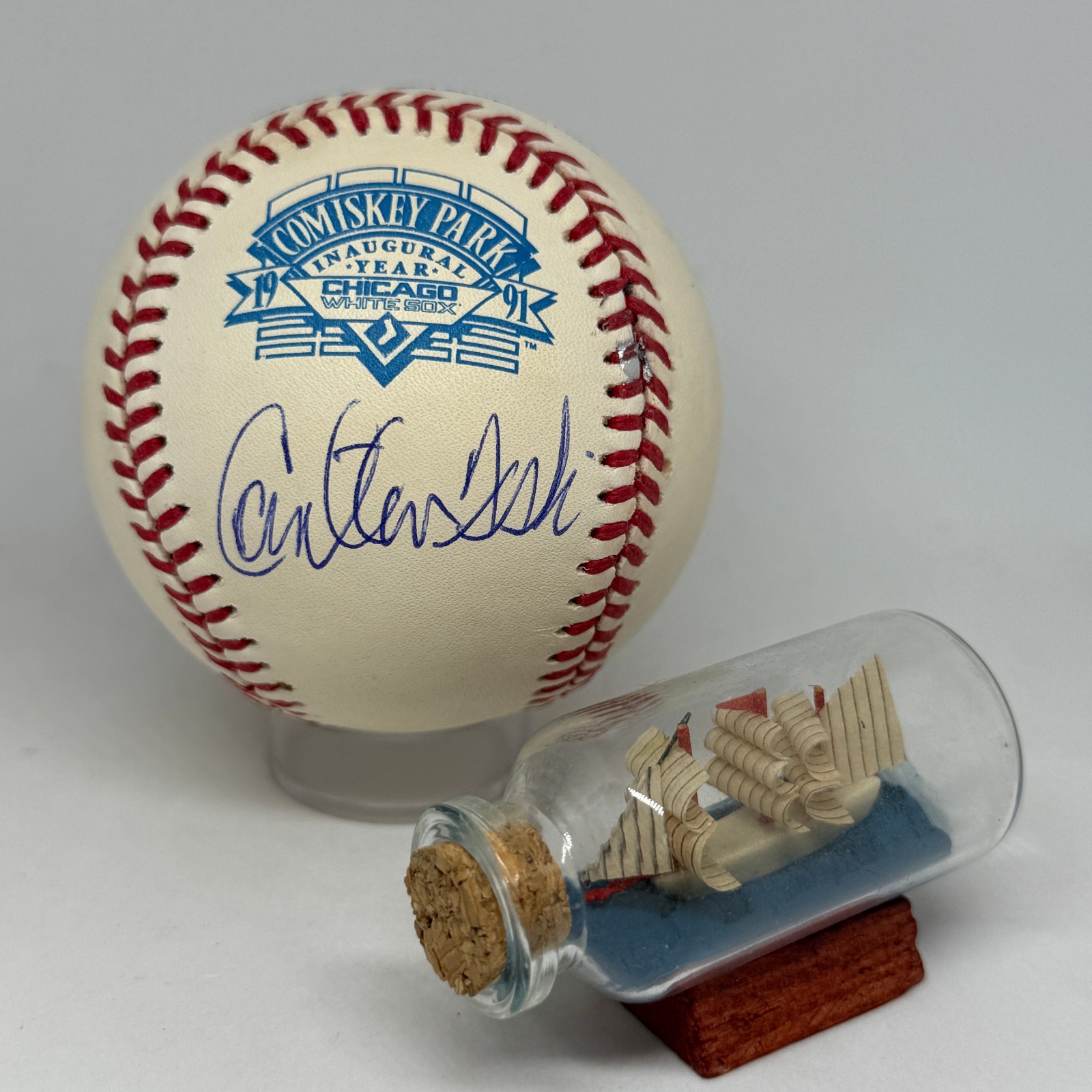 Carlton Fisk signed Rawlings Comiskey Park Logo Baseball JSA White Sox HOF A3935