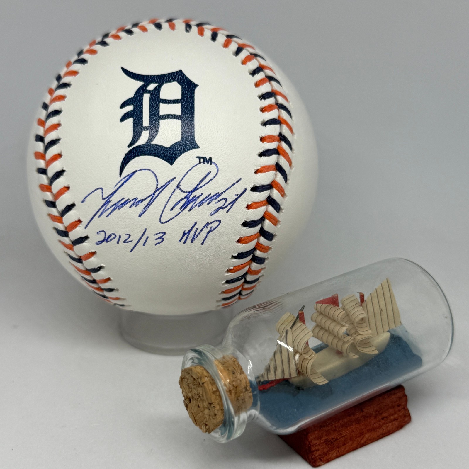 Miguel Cabrera signed Tigers Team Stitch Logo Baseball JSA COA Inscribed A3937