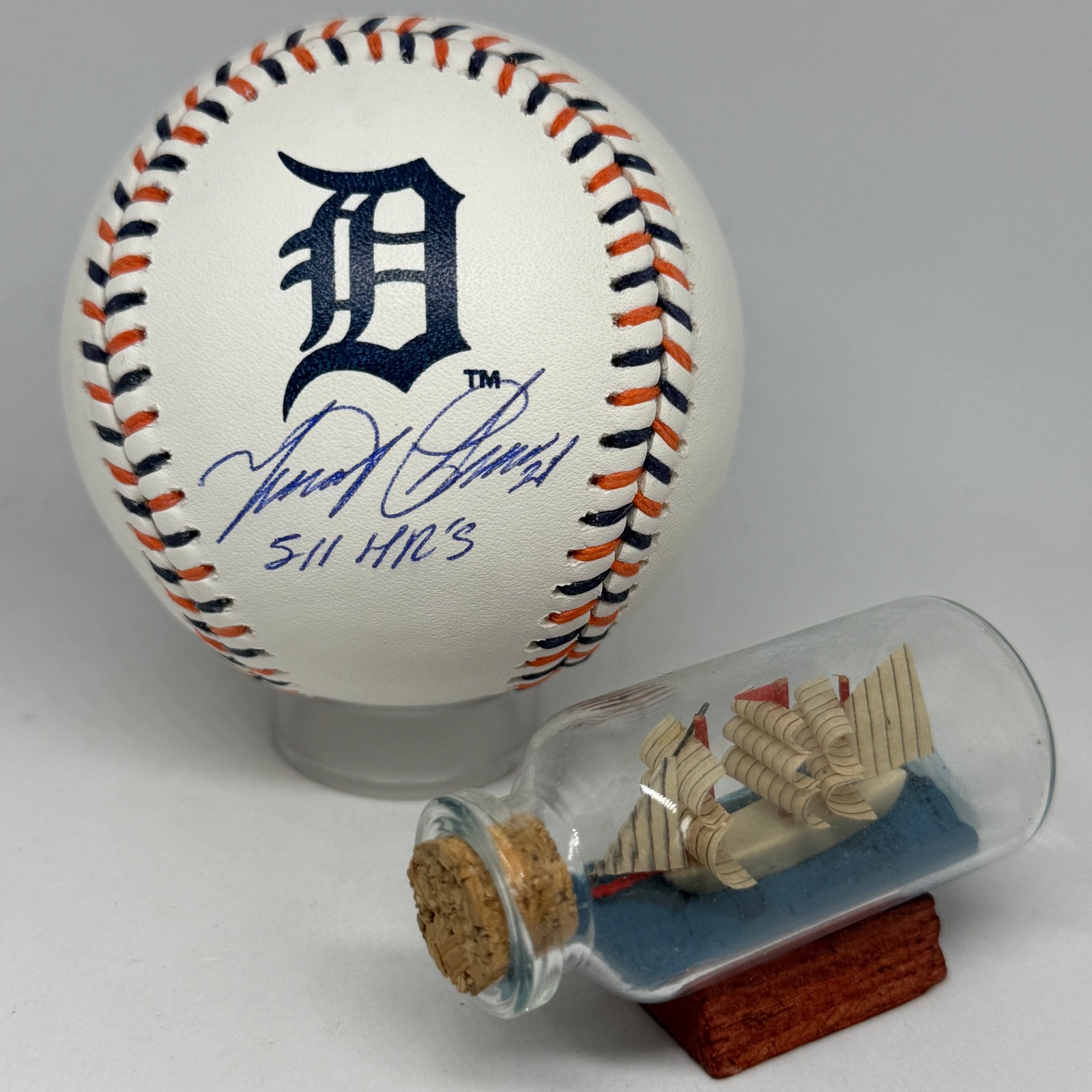 Miguel Cabrera signed Tigers Team Stitch Logo Baseball JSA COA Inscribed A3941