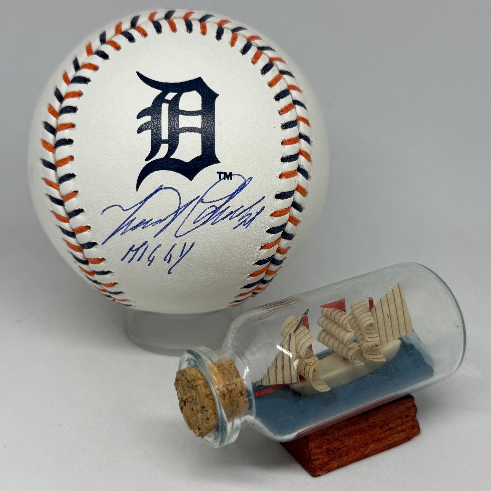 Miguel Cabrera signed Tigers Team Stitch Logo Baseball JSA COA Inscribed A3942