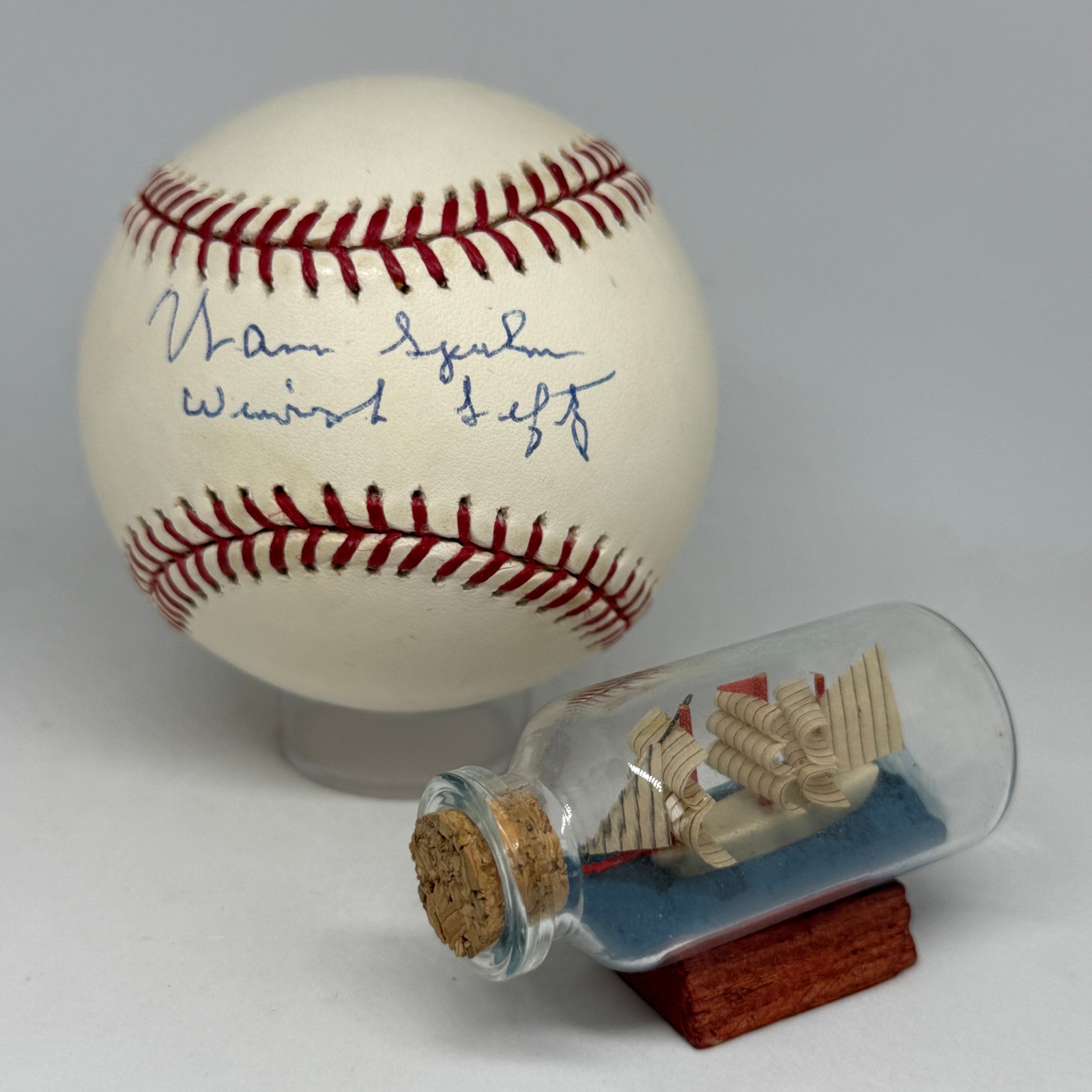 Warren Spahn signed Rawlings OML Baseball JSA Inscribed Winningest Lefty A3957