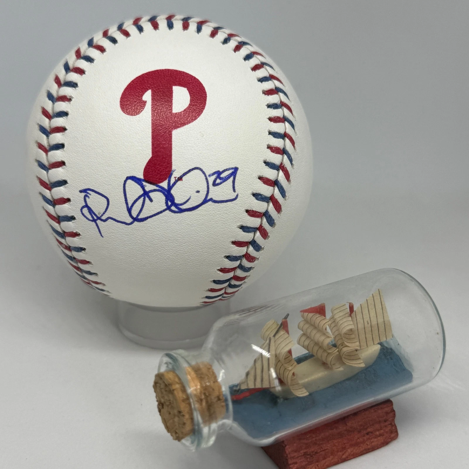 Raul Ibanez signed Phillies Team Stitch Logo Baseball JSA COA Rare Auto A4011