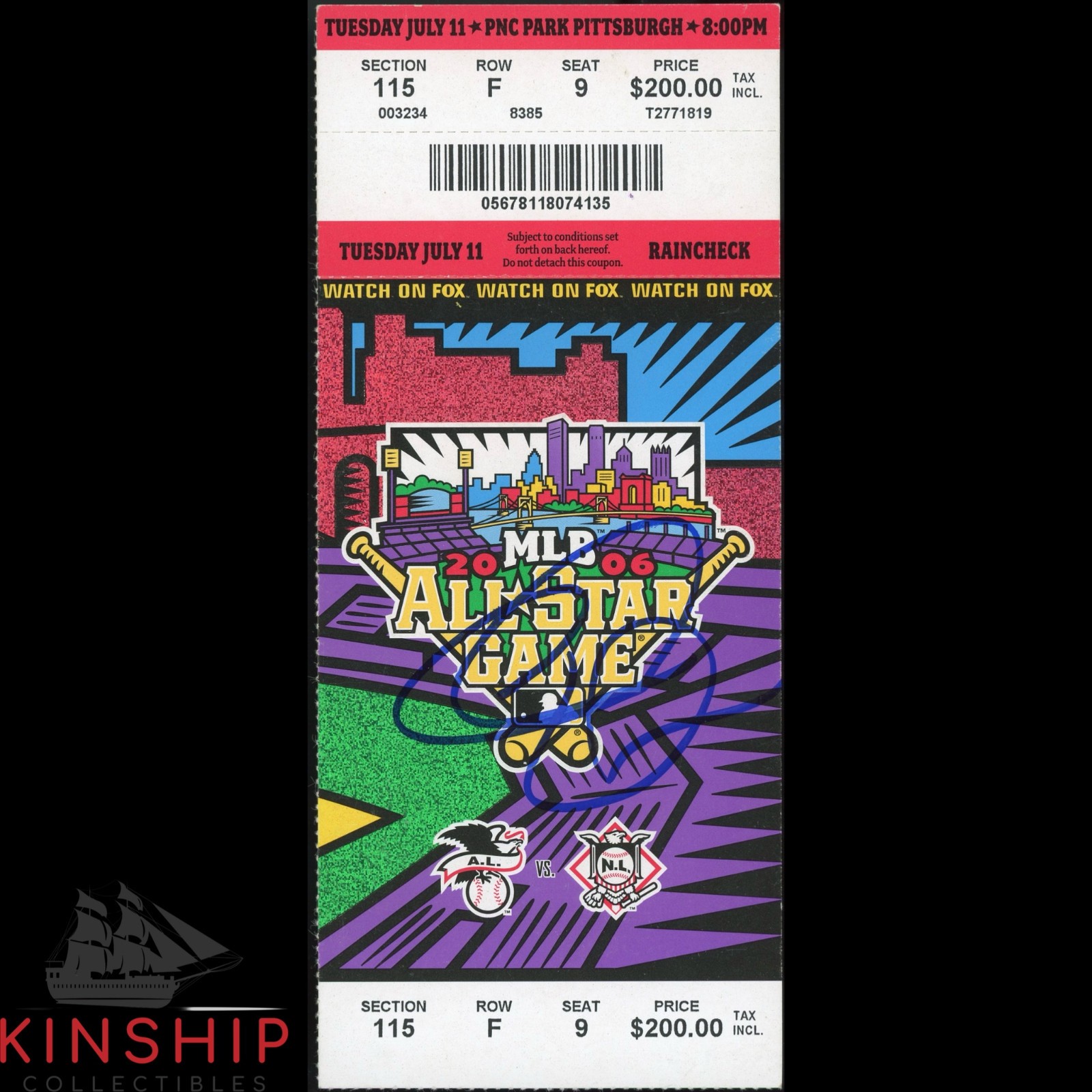 CHASE UTLEY SIGNED 2006 ALL STAR GAME TICKET JSA COA 1ST ASG PHILLIES AUTO Z2302 COLLECTIBLE MEMORABILIA