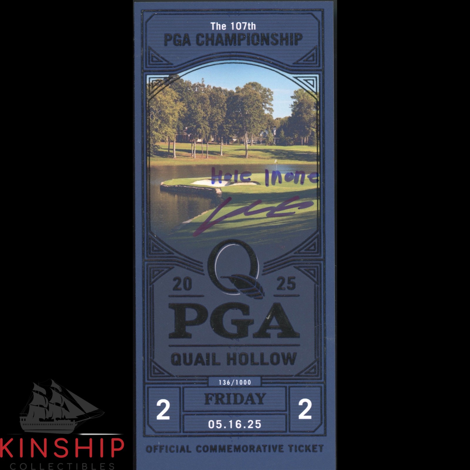 Si Woo Kim signed 2025 PGA Championship Ticket JSA COA Hole in One Golf Z2300
