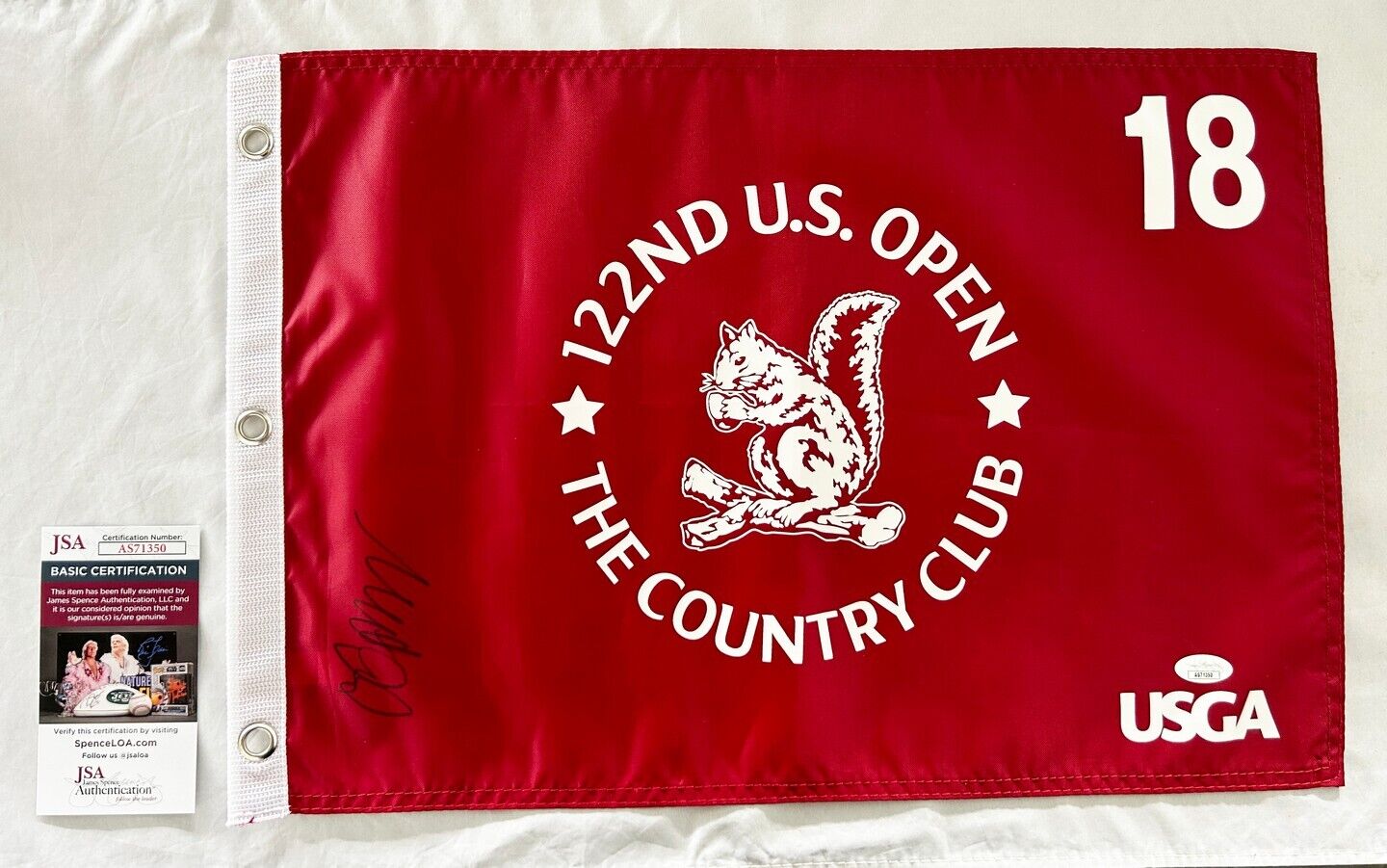 Matthew Fitzpatrick Signed 2022 US Open Flag JSA COA