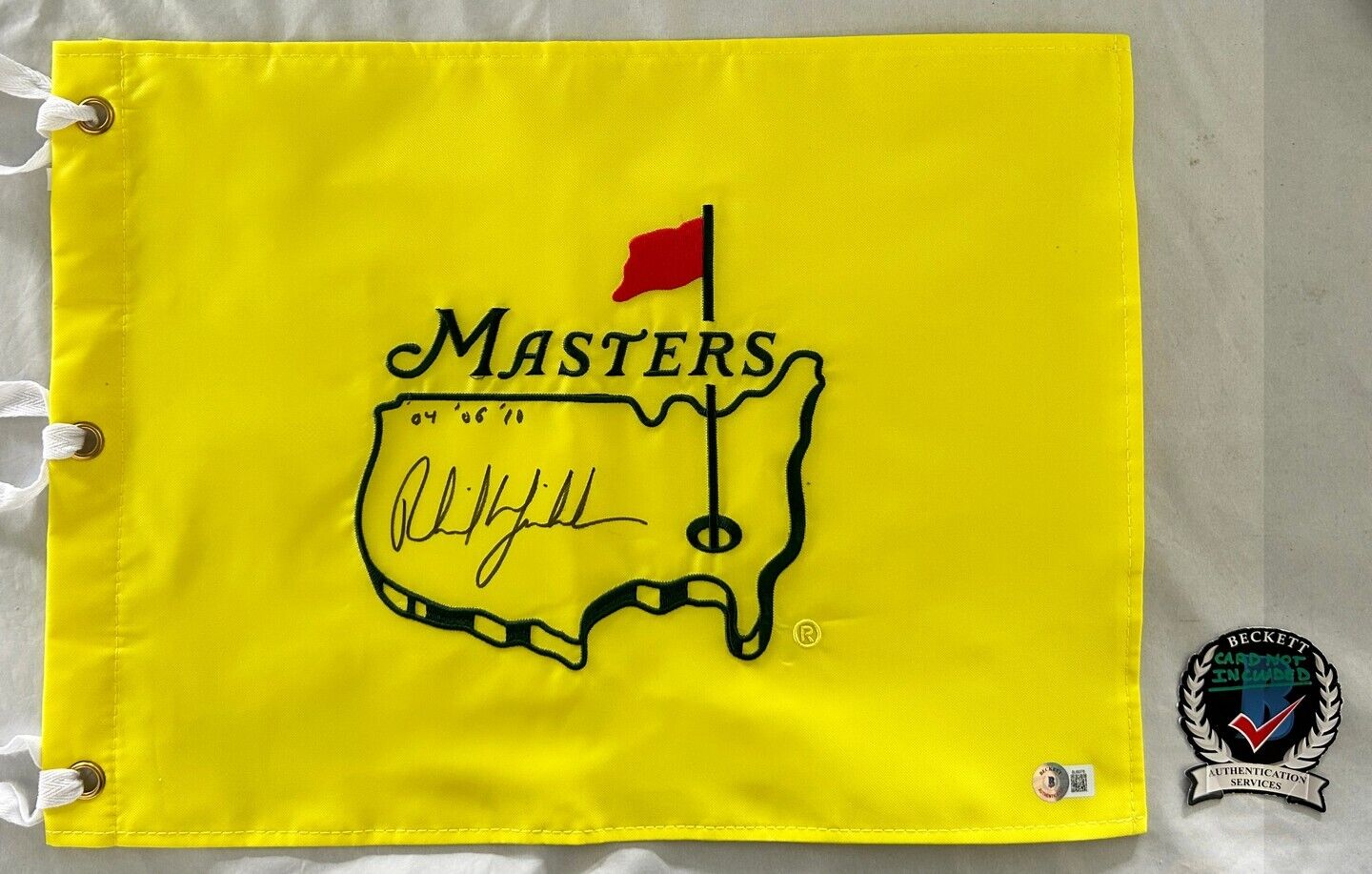Phil Mickelson Signed Masters Flag Years Won Inscription Beckett BAS COA