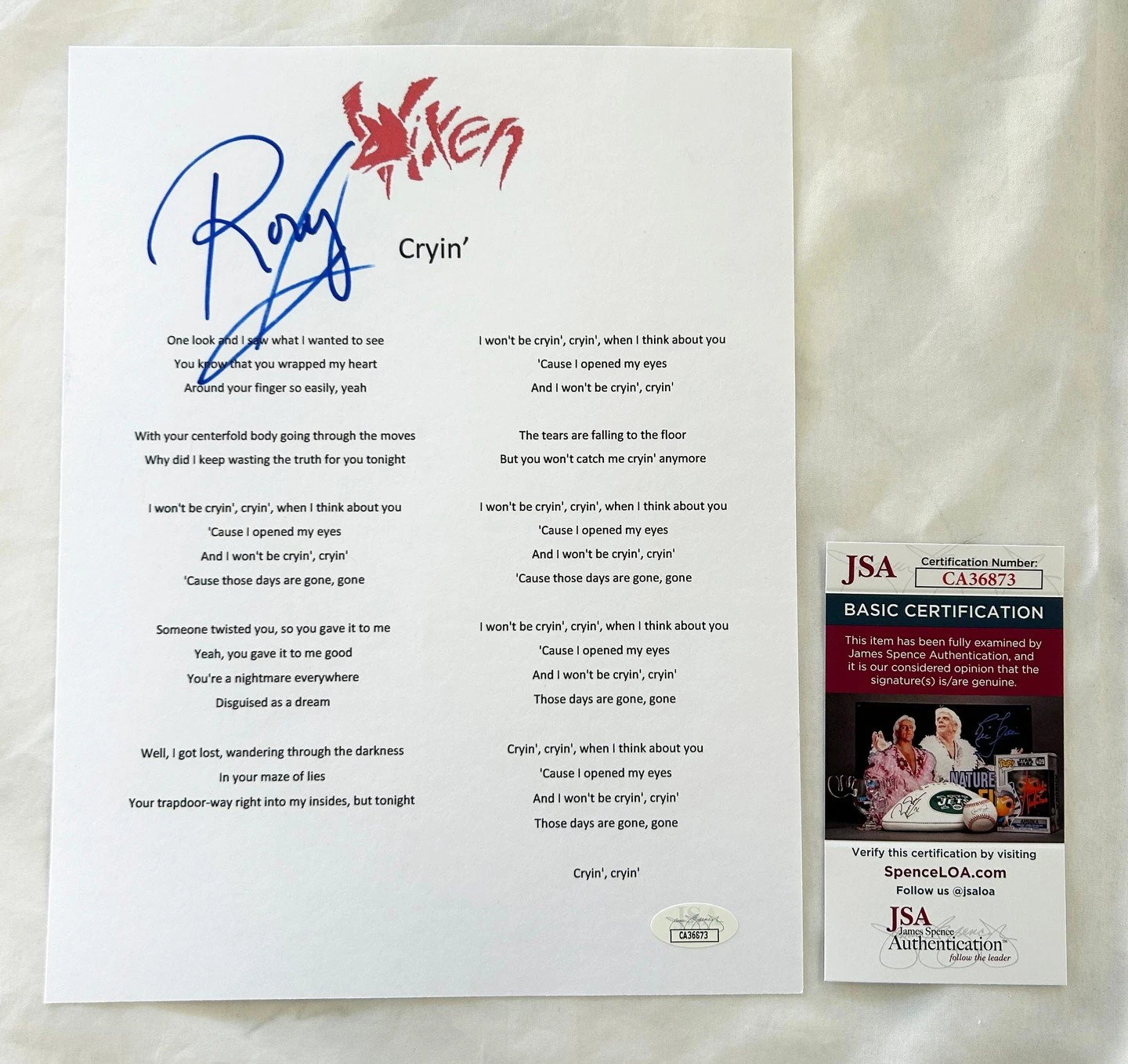 Roxy Petrucci Signed Lyric Sheet JSA Vixen COA