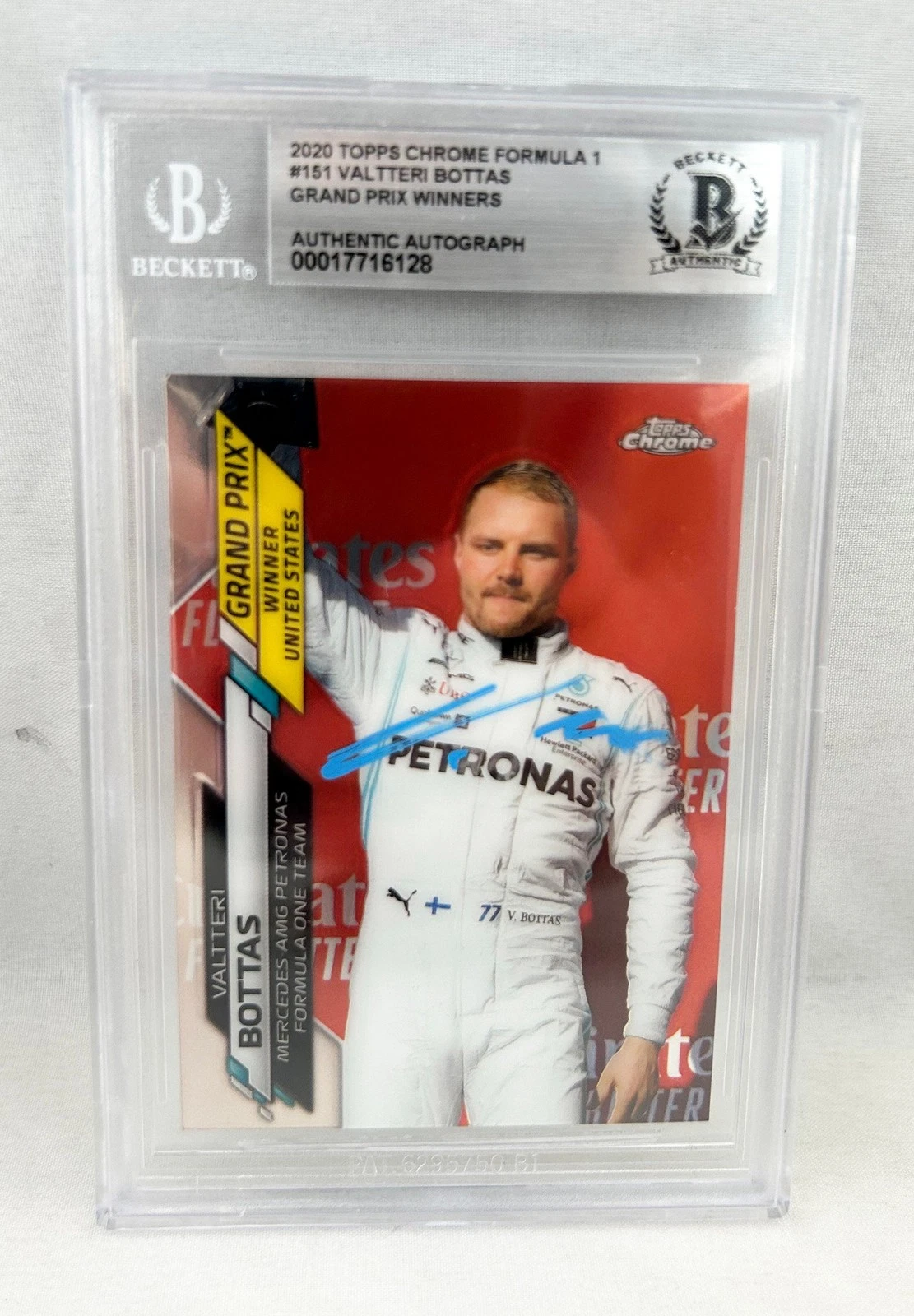 Valtteri Bottas Signed Rookie Card 2020 Topps Chrome #151 F1 Mercedes Beckett...