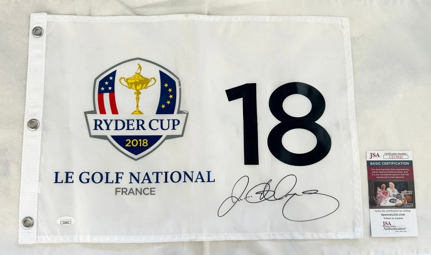 Rory McIlroy Signed Golf Flag 2018 Ryder Cup JSA COA