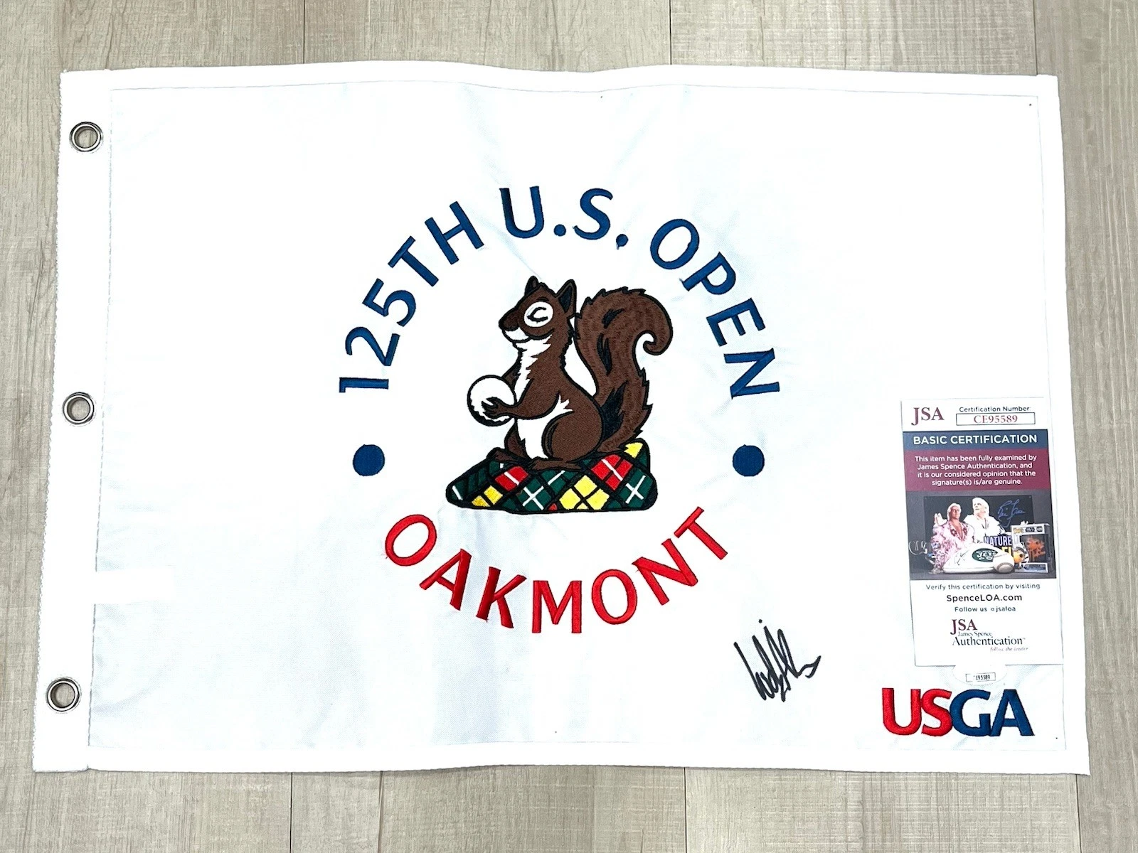 Ludvig Aberg Hand Signed 2025 US Open Flag Oakmont Autographed JSA Cert 2