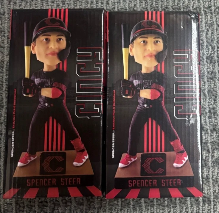 (2) 2024 SPENCER STEER CINCINNATI REDS PICK 6 BOBBLEHEAD CITY CONNECT NEW NIB COLLECTIBLE MEMORABILIA