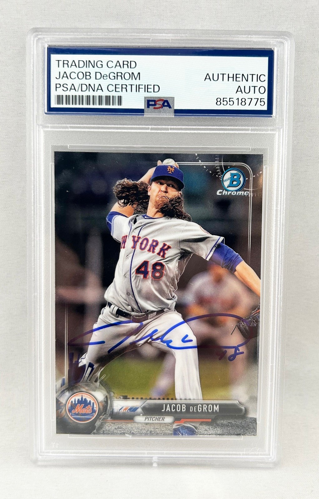 Jacob DeGrom Signed Card 2017 Bowman Chrome #33 PSA/DNA COA