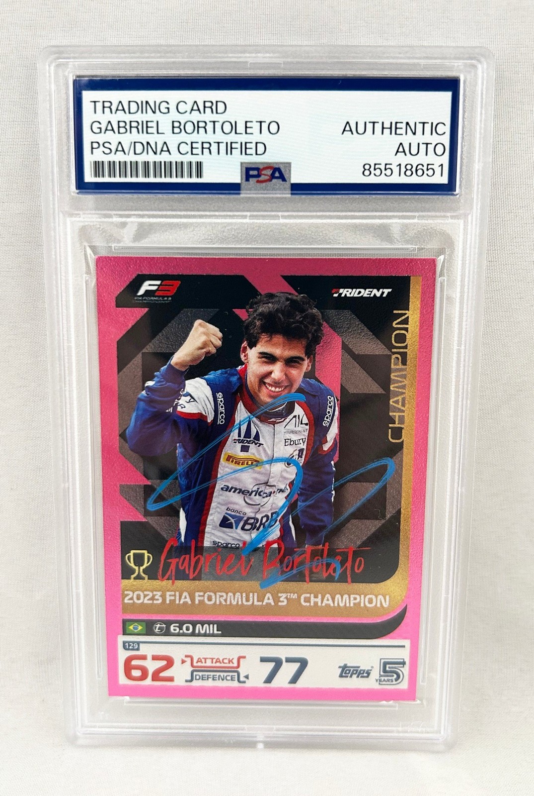 Gabriel Bortoleto Signed Card 2024 Topps Turbo Attax PSA/DNA F1 Formula 1 A COA