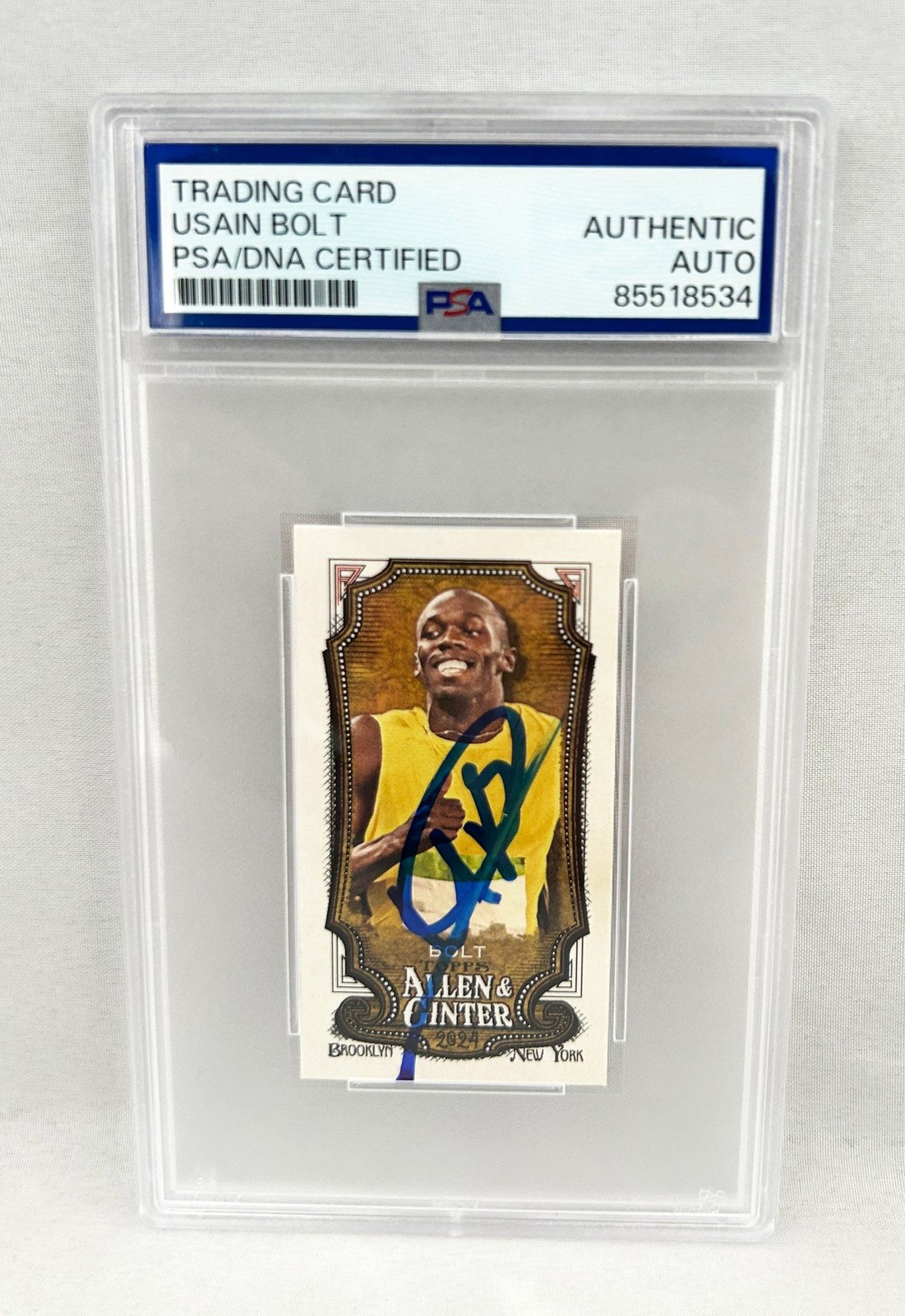 Usain Bolt Signed Card 2024 Topps Allen & Ginter Mini #208 Olympics PSA/DNA COA