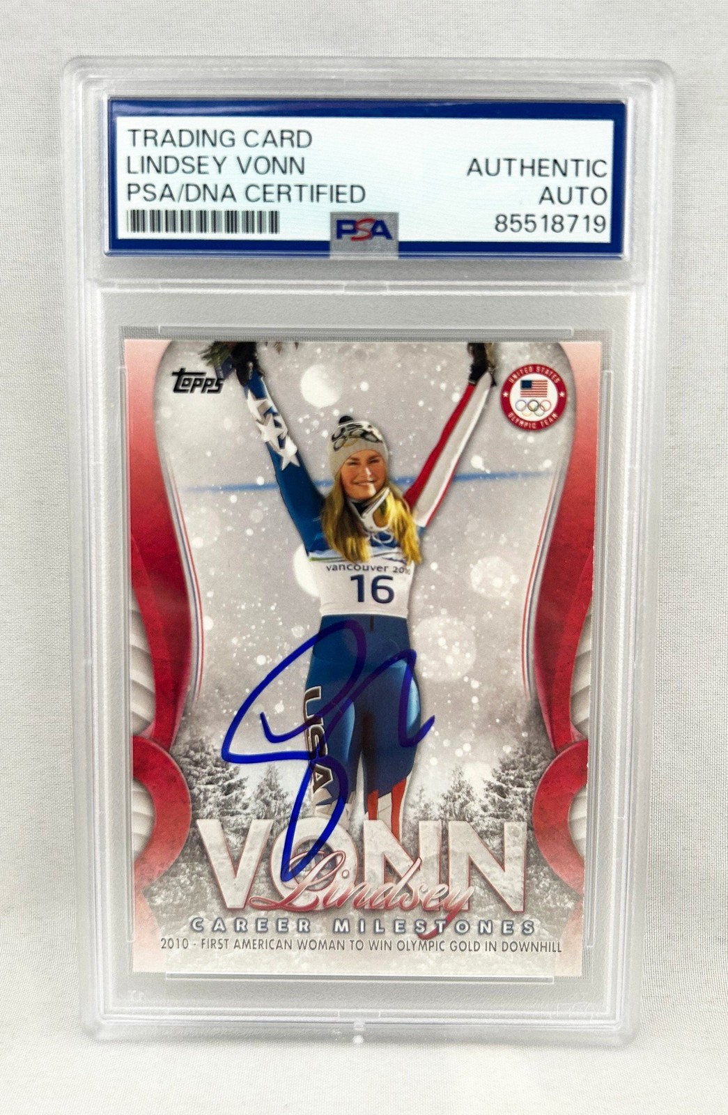 Lindsey Vonn Signed Card 2018 Topps #LV-1 Olympics PSA/DNA COA